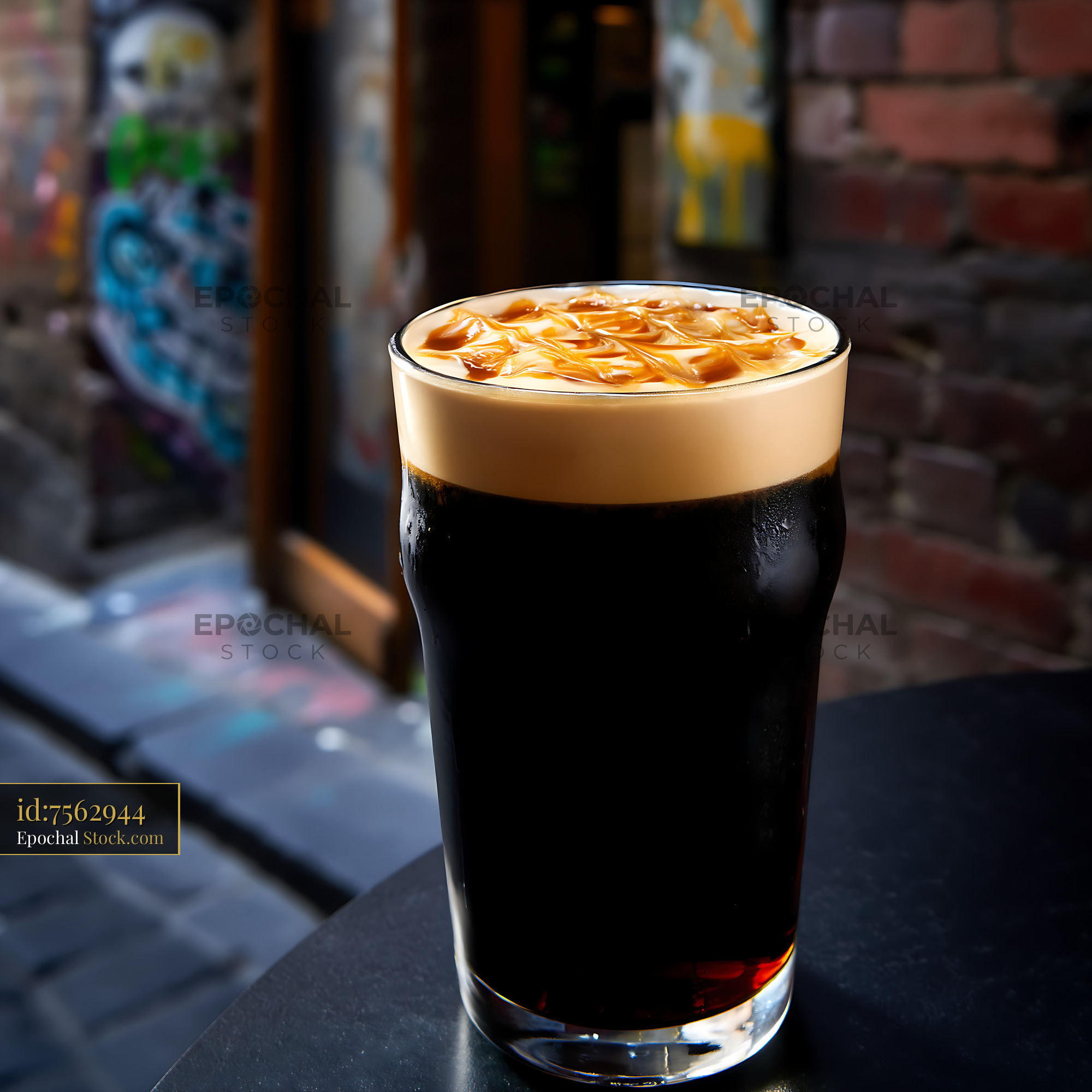 Nitro Caramel Coffee Drink Urban Alley - stock photo
