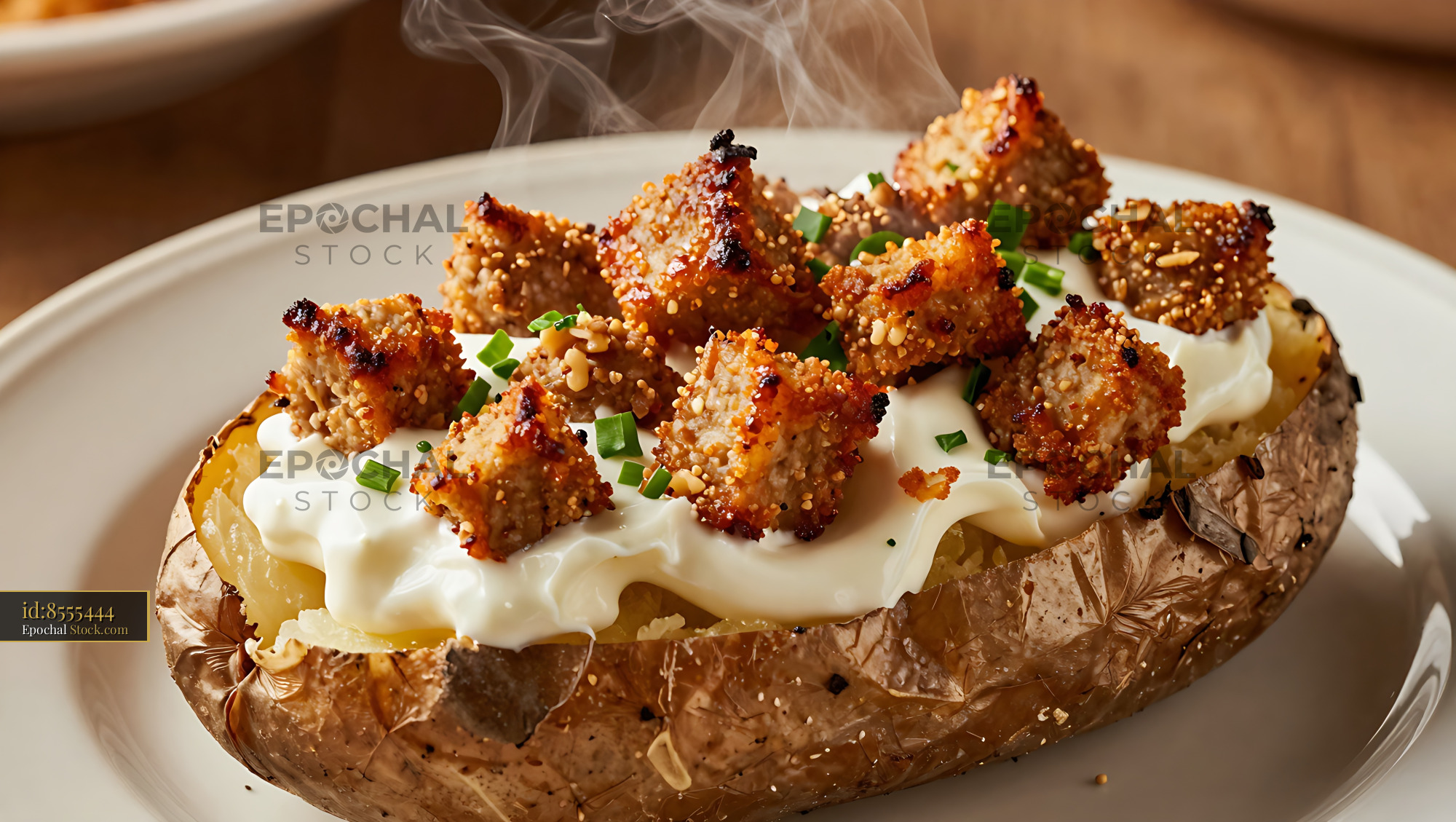 Loaded Baked Potato with Crispy Topping - stock photo