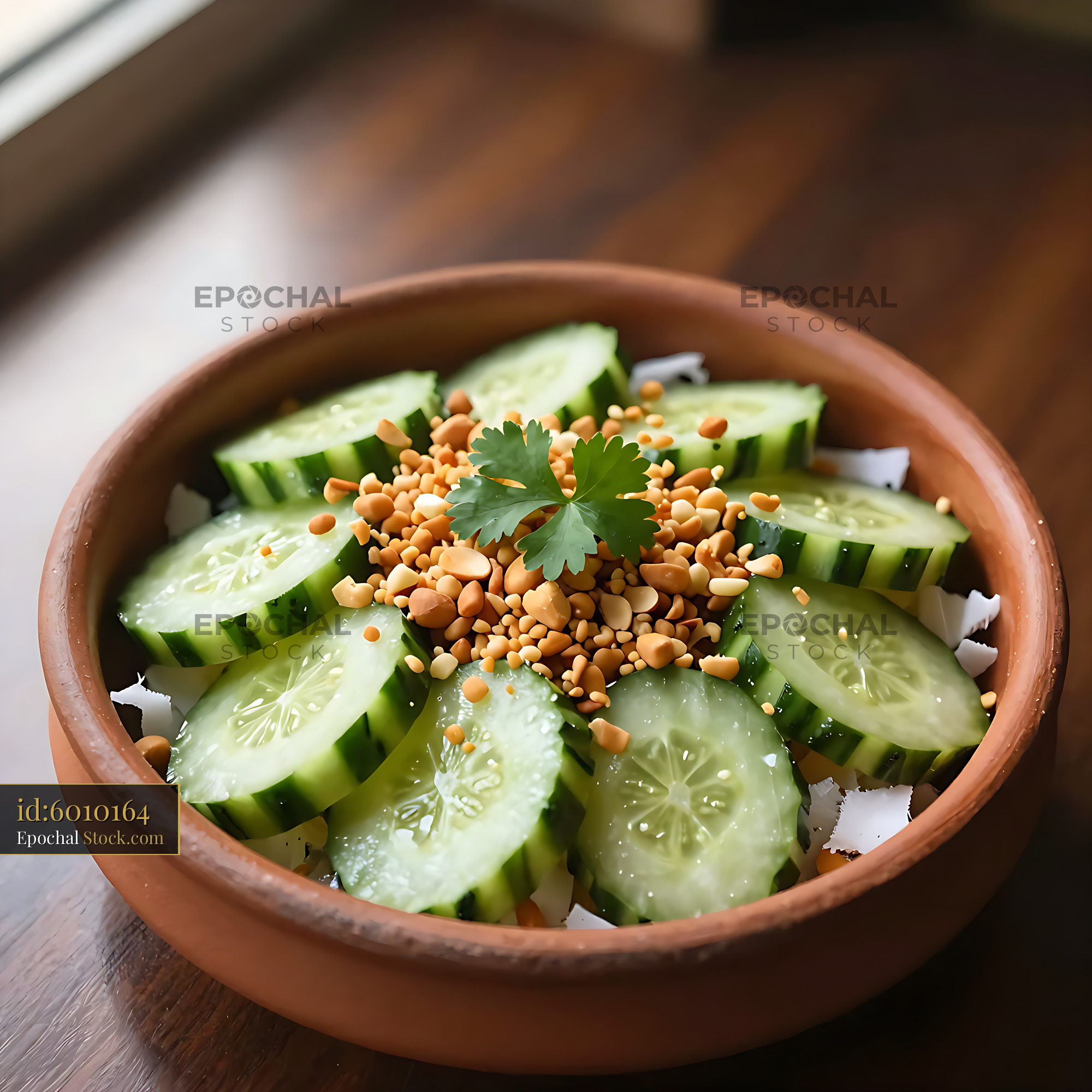 Kakdi Koshimbir Cucumber Salad in Traditional Bowl - stock photo