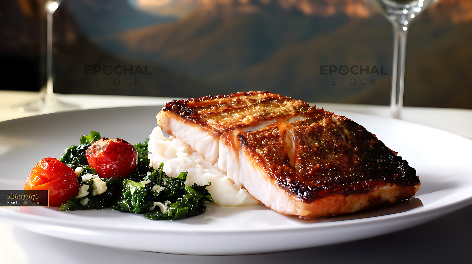 Pan-Seared Murray Cod Fillet Fine Dining Plate - stock photo