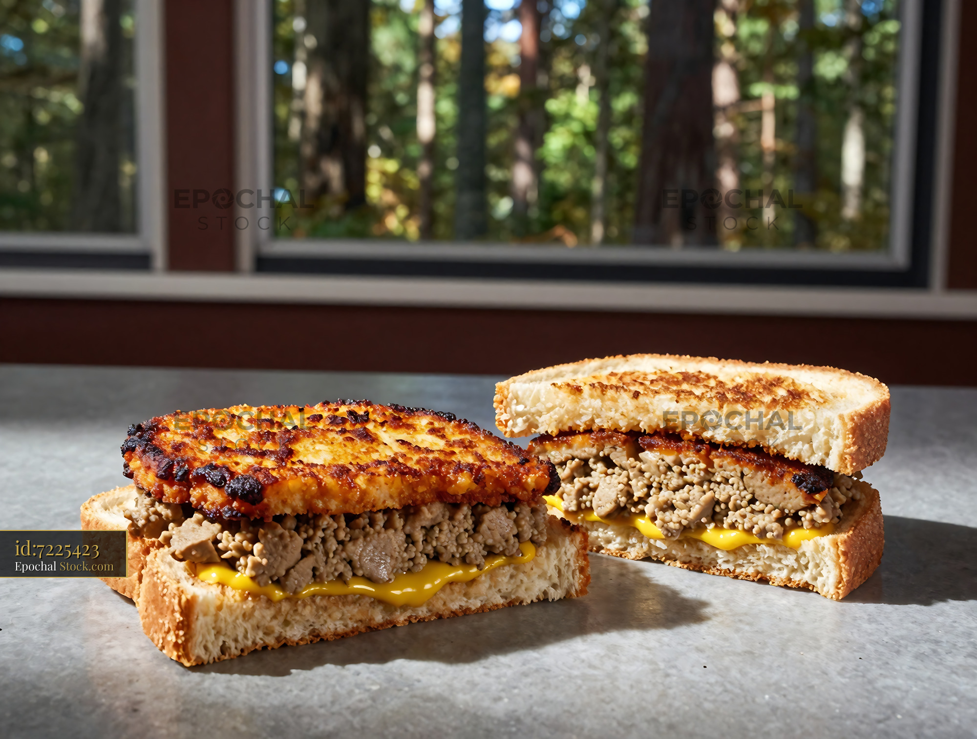 Crispy Livermush Sandwich with Melted Cheese - stock photo