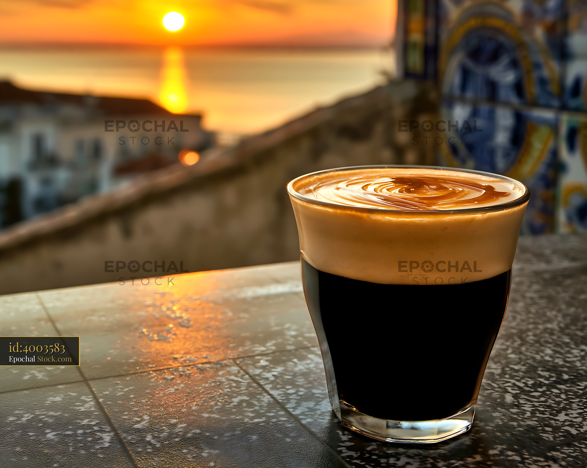 Nitro Caramel Coffee at Sunset Overlook - stock photo