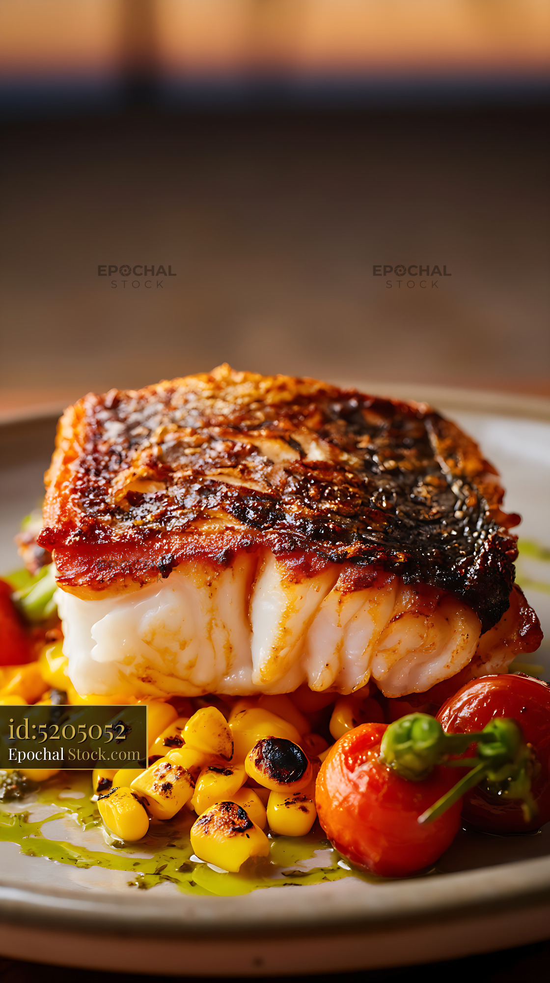 Seared Murray Cod Fillet Fine Dining Plate - stock photo