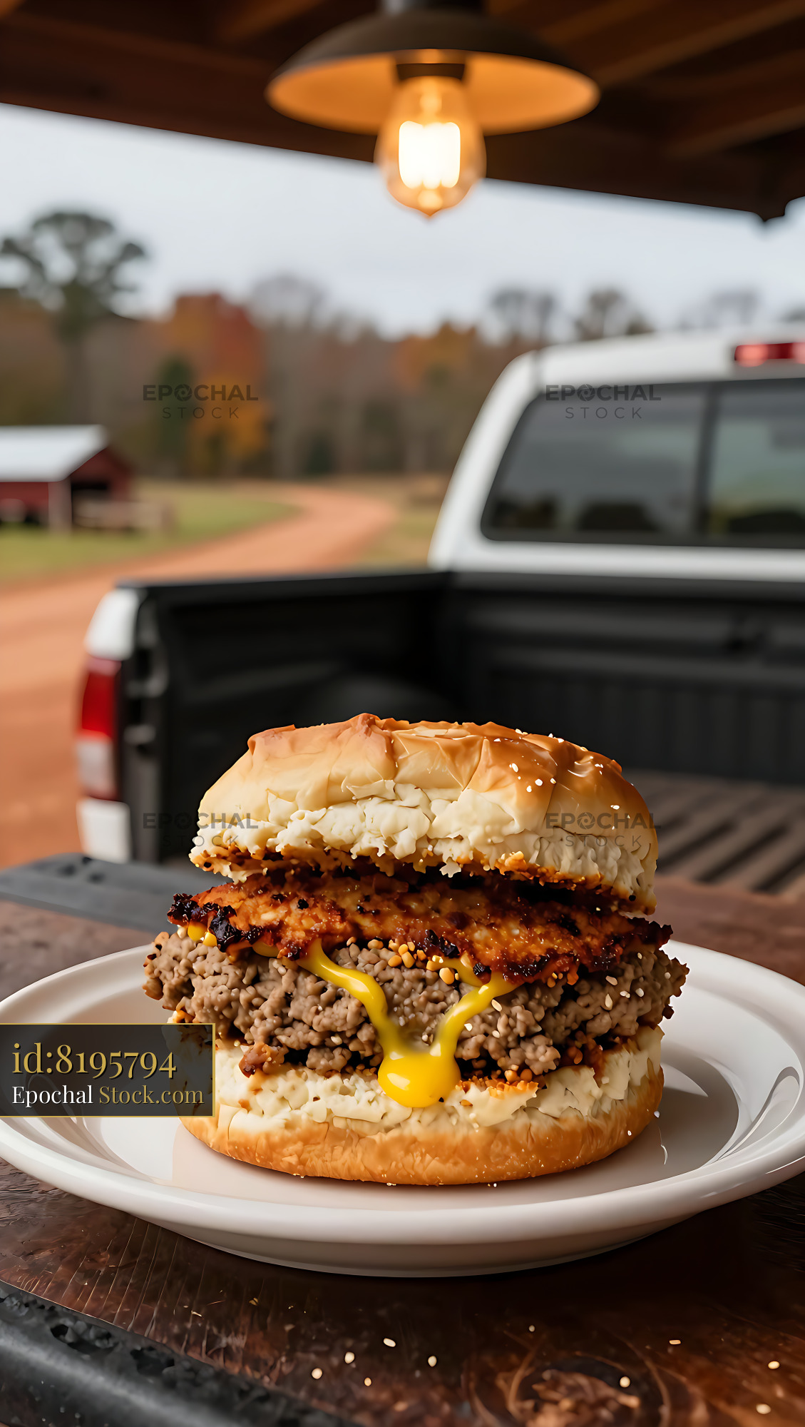 Livermush Sandwich on Farm Porch, Rustic Setting - stock photo