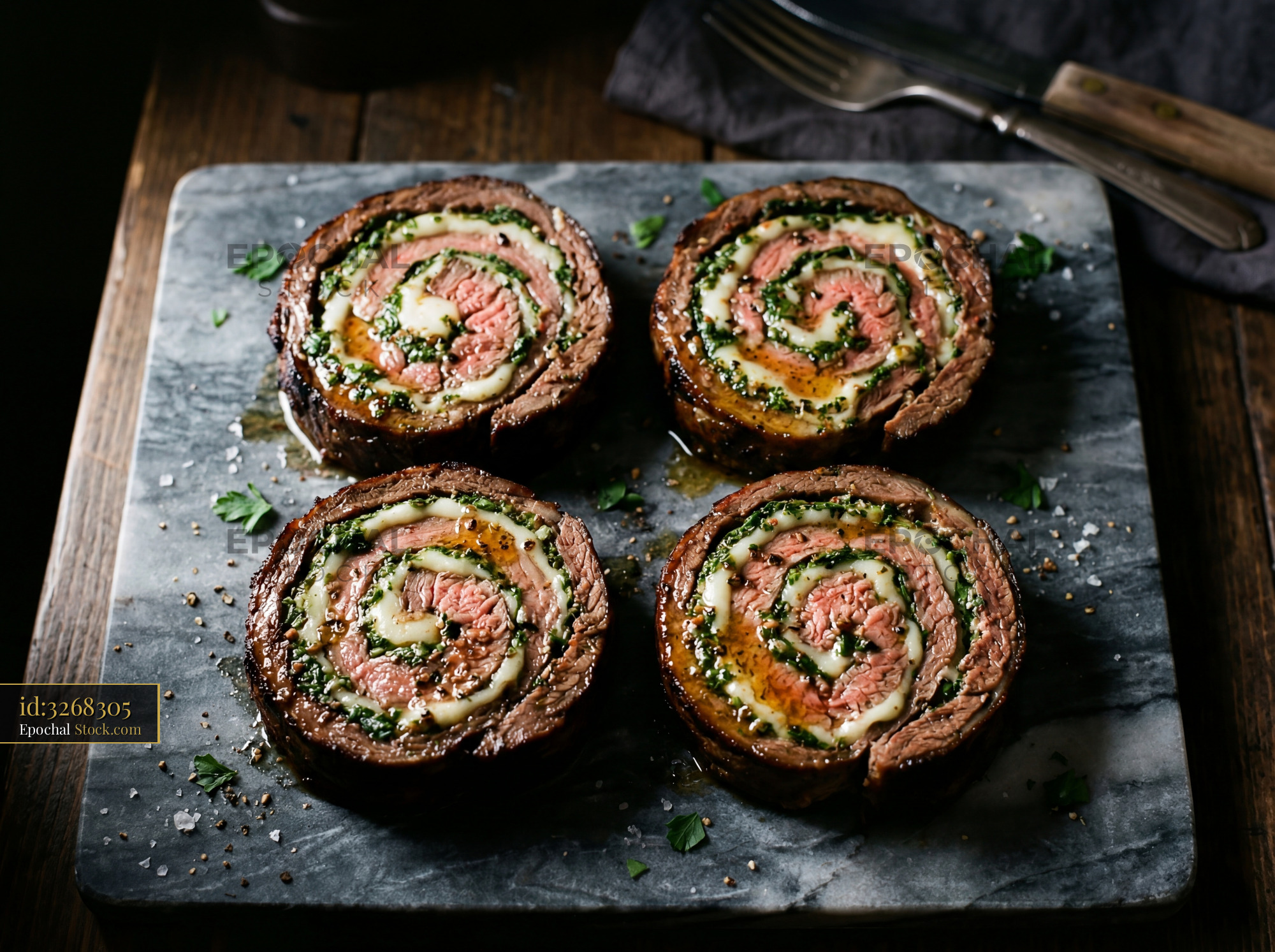 Beef Roulade Spirals with Herb Filling - stock photo