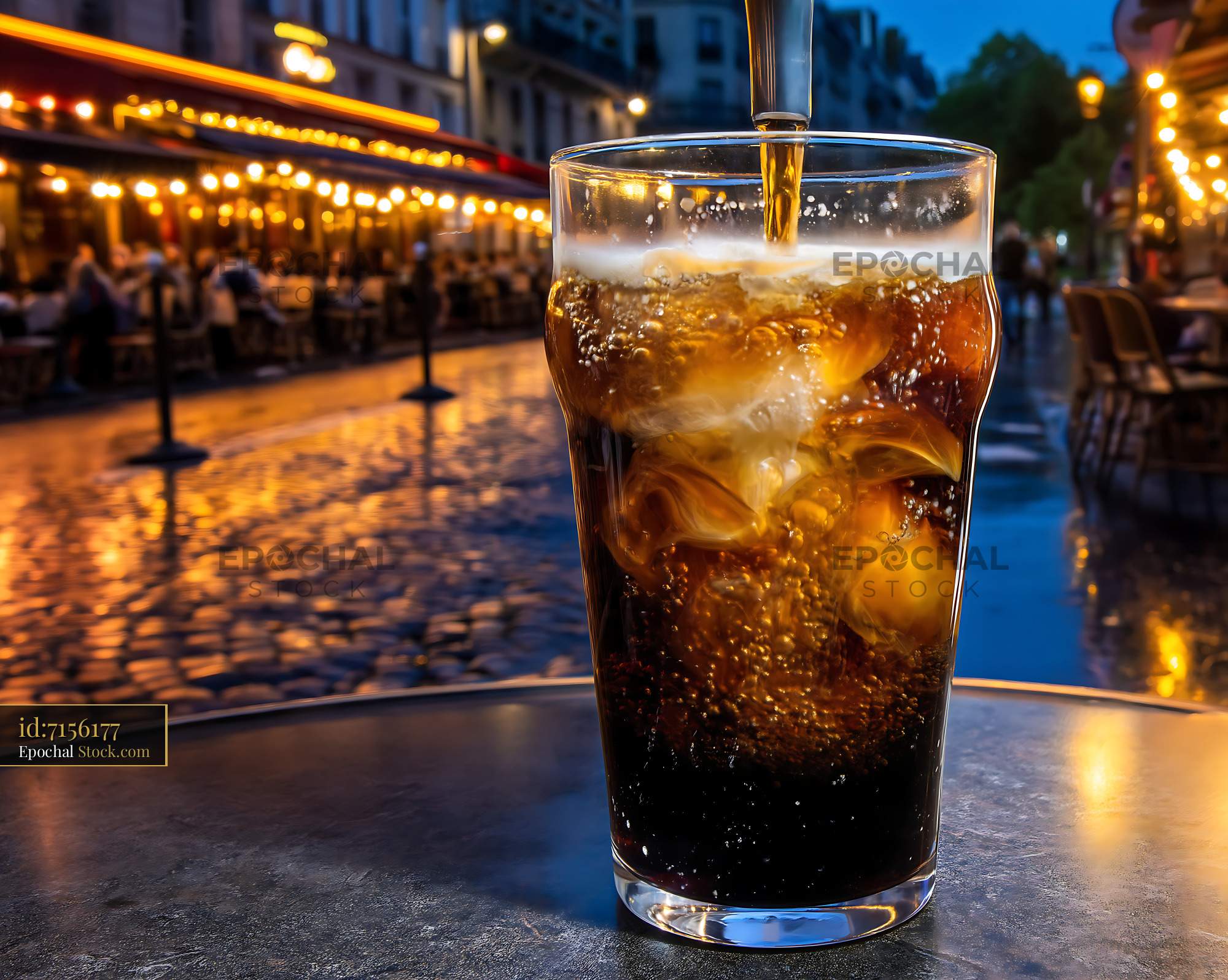 Nitro Caramel Coffee Poured Over Ice Evening - stock photo