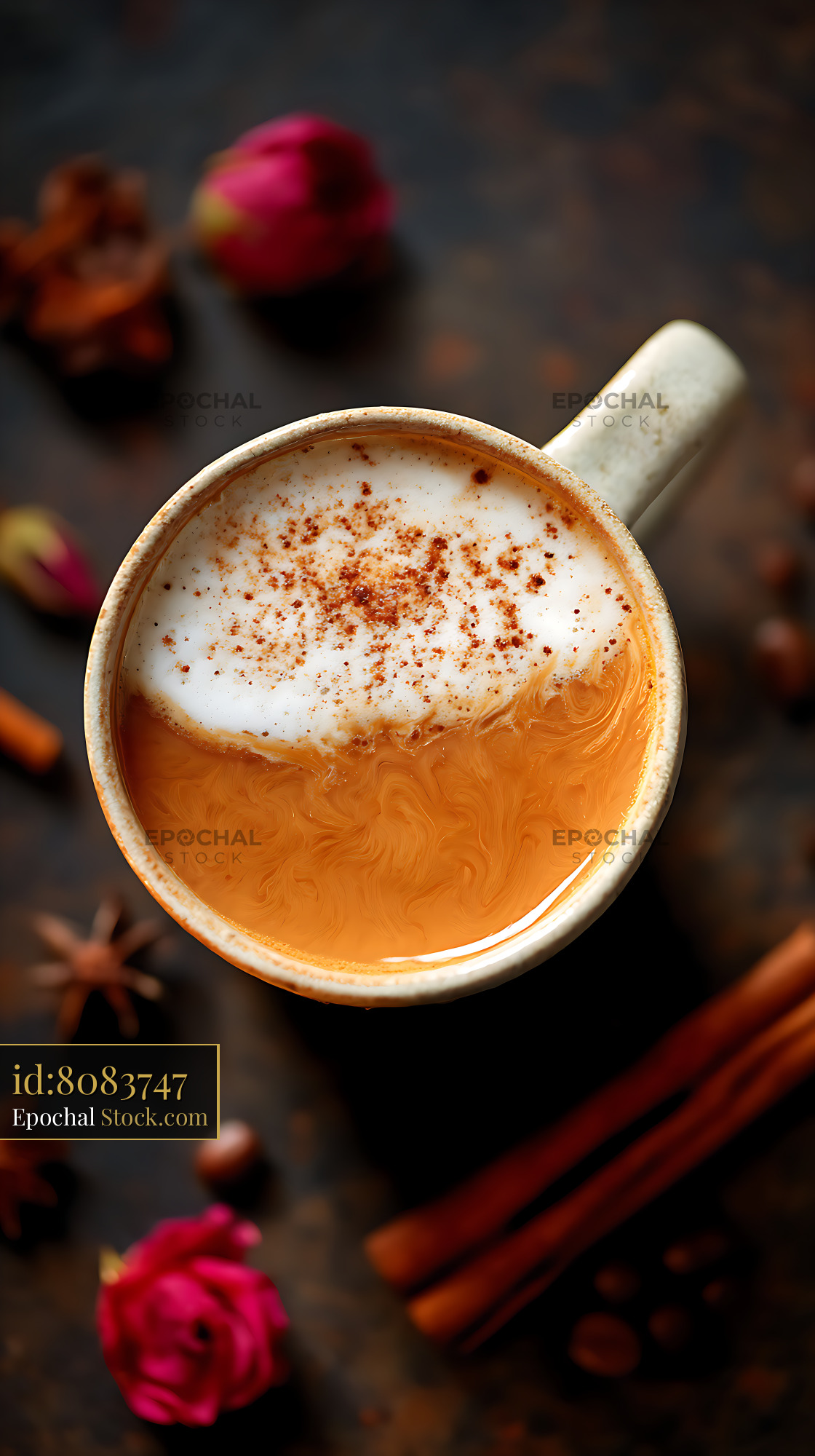 Spiced Chai Latte with Cinnamon Foam - stock photo