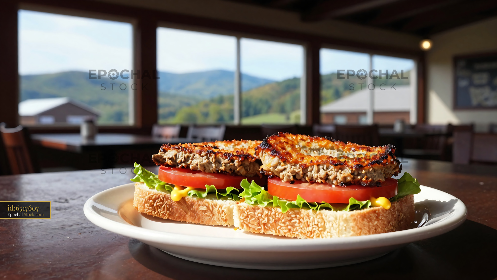Livermush Sandwich with Mountain View - stock photo