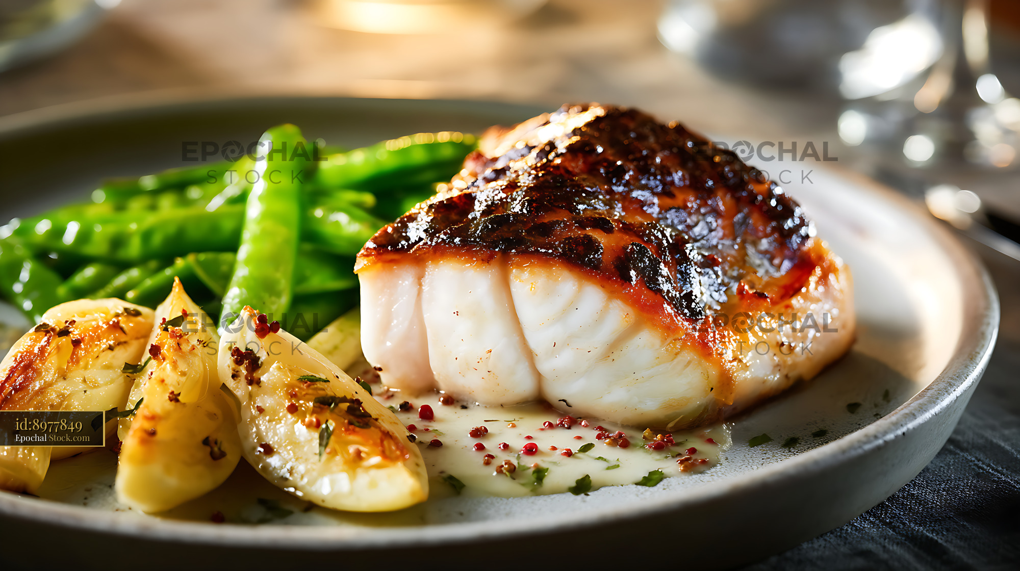 Pan-Seared Murray Cod Fillet Gourmet Plate - stock photo