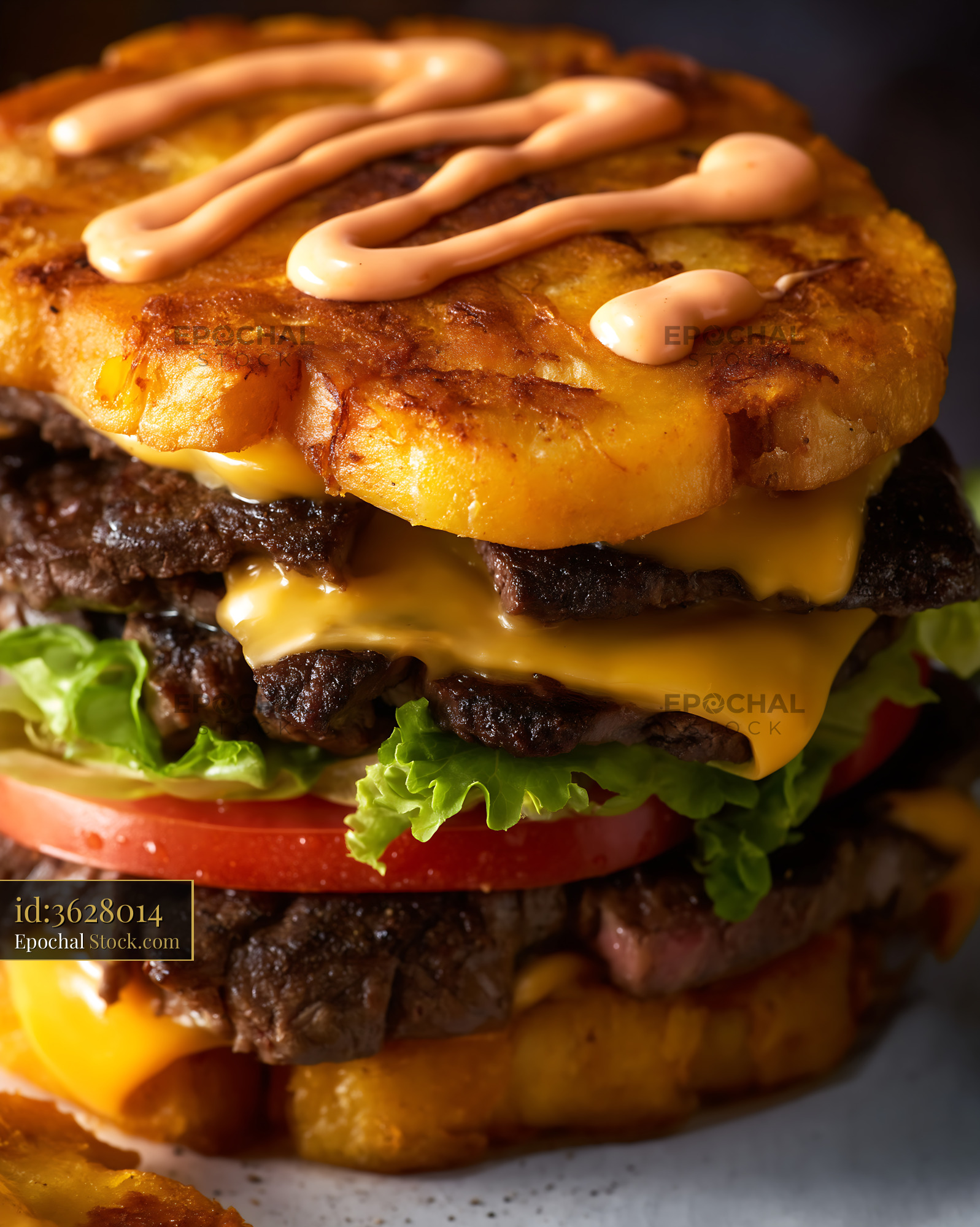 Jibarito Burger: Fried Plantain, Beef & Melted Cheese - stock photo