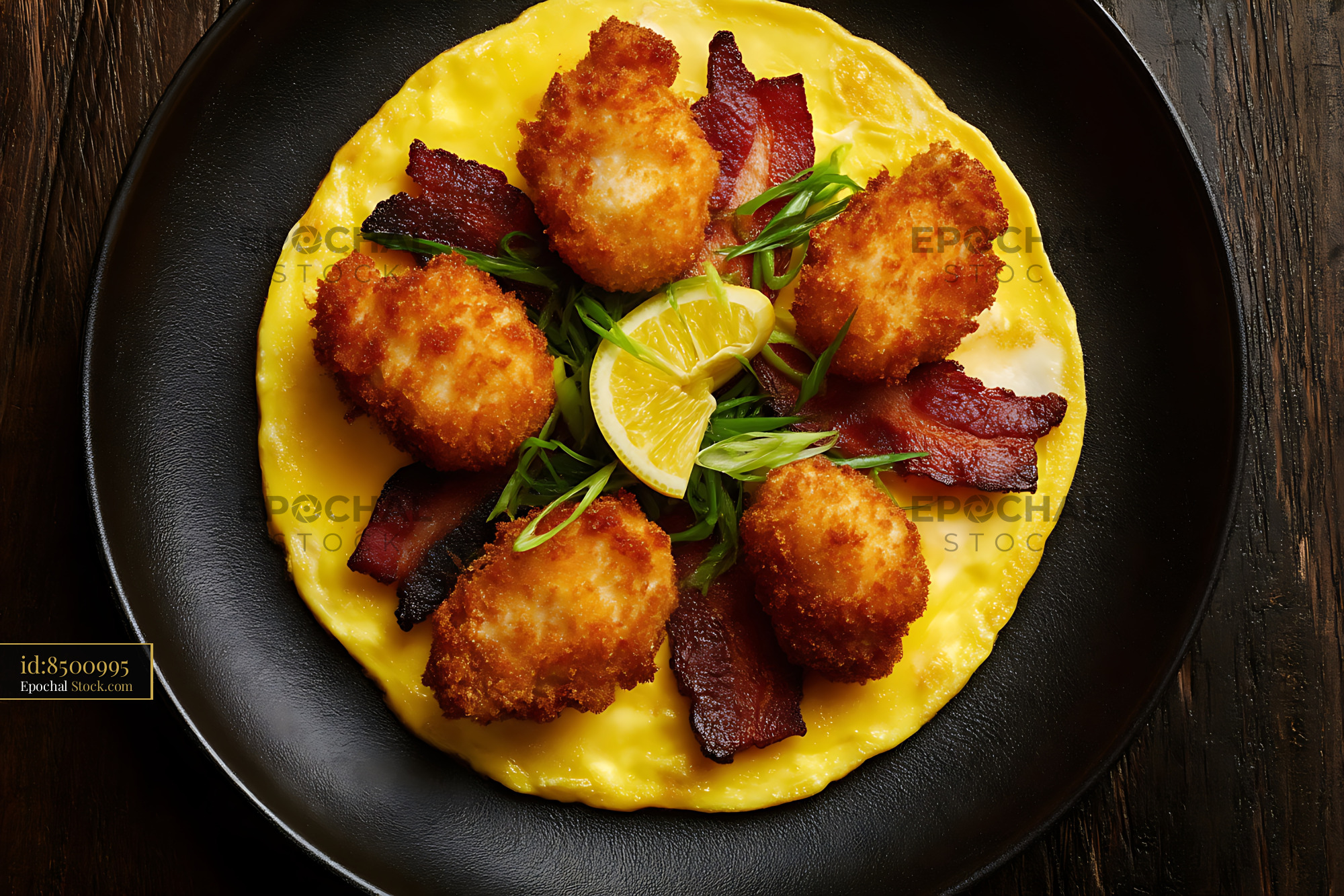 Gourmet Omelet with Crispy Croquettes and Beets - stock photo