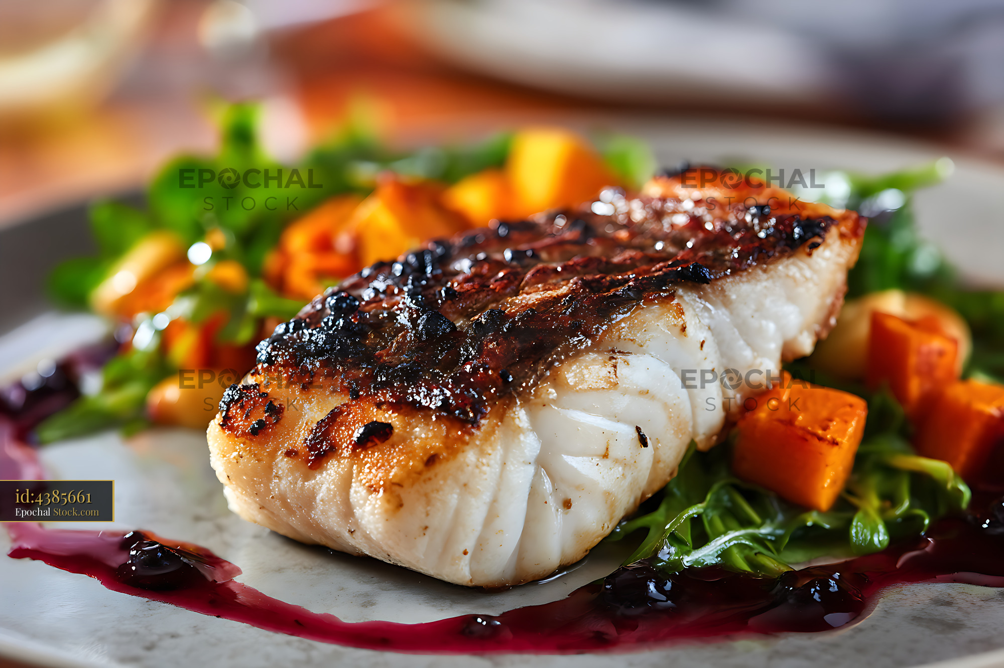 Murray Cod Fillet with Roasted Vegetables - stock photo