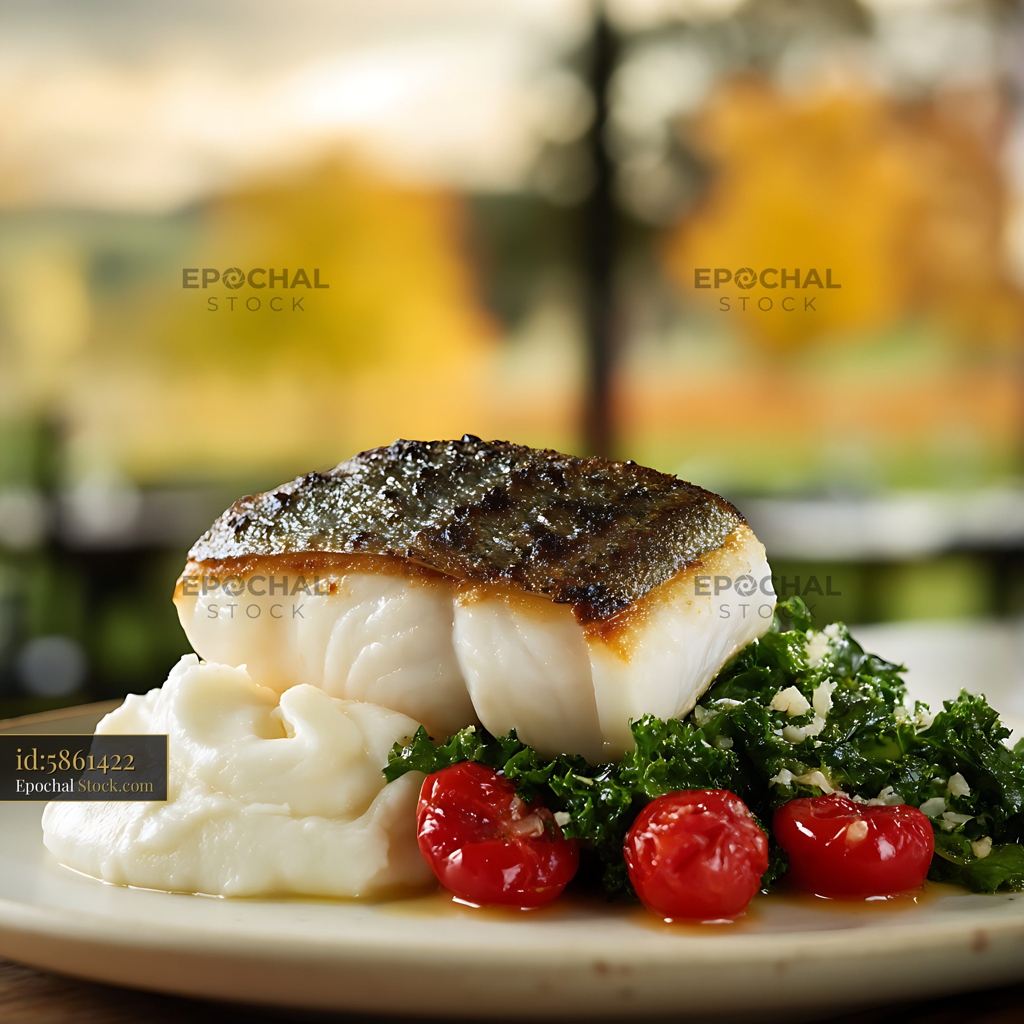 Murray Cod Fillet Seared with Mashed Potatoes - stock photo