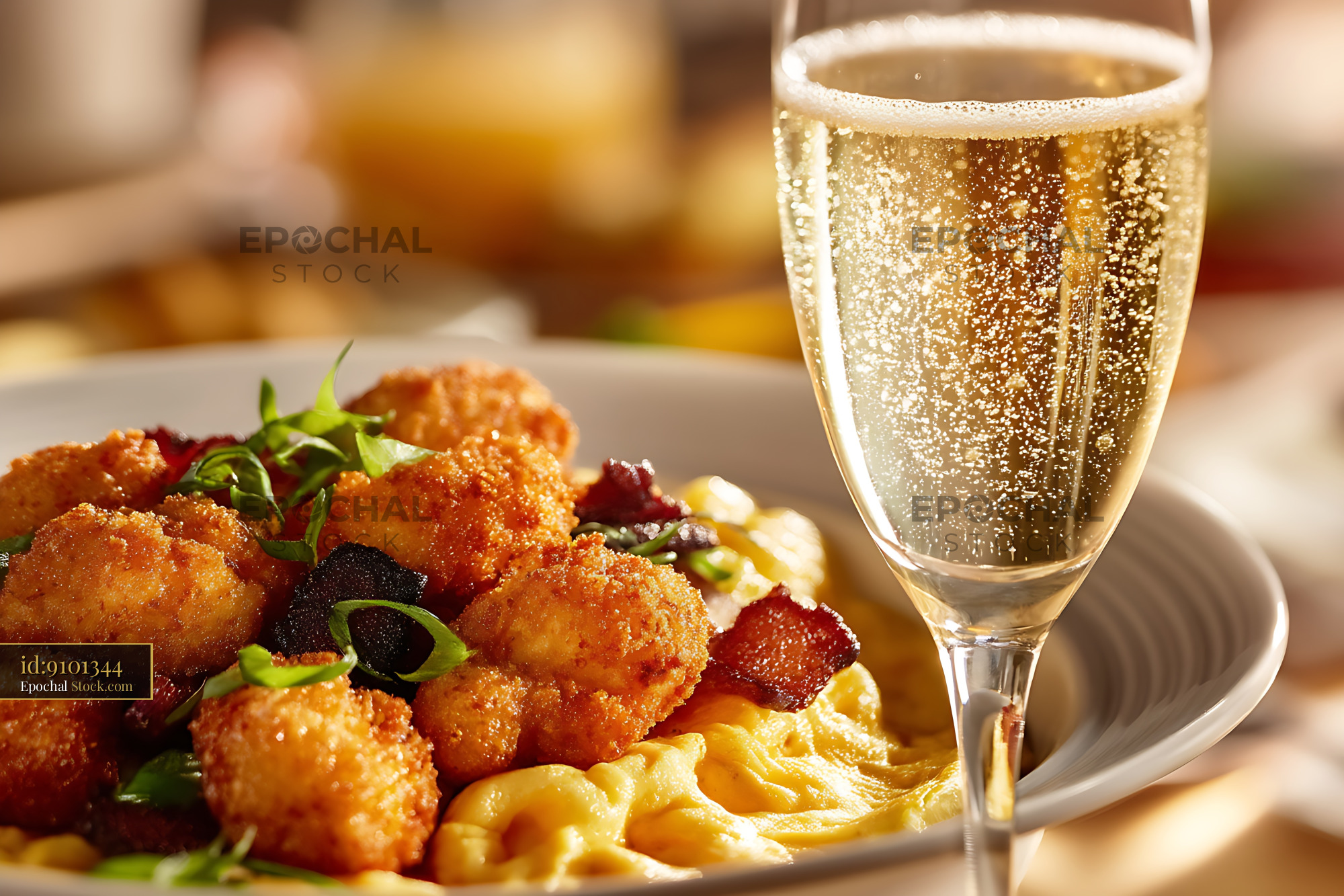 Crispy Fried Shrimp with Champagne Toast - stock photo