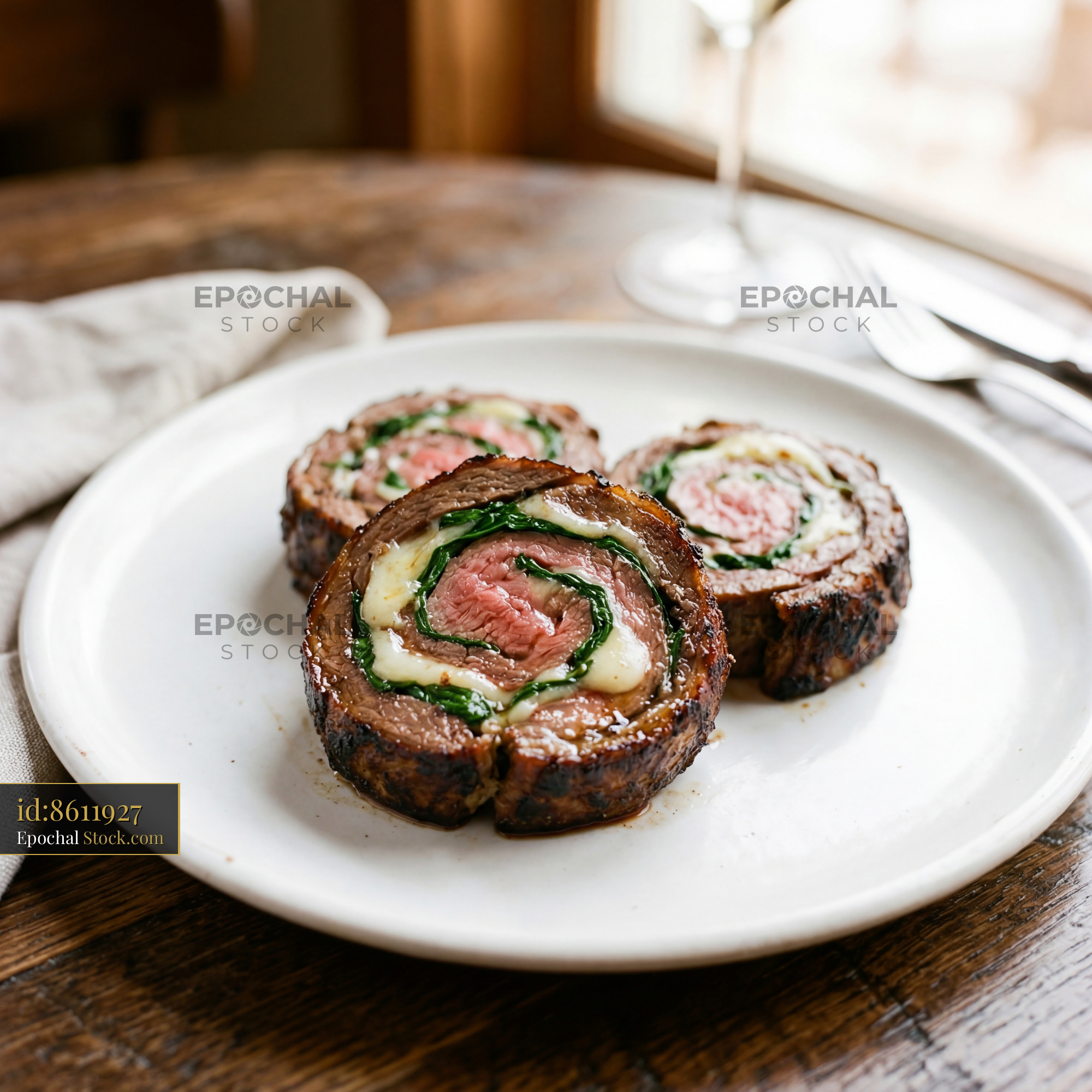Sliced Beef Roulade Fine Dining Plated Dish - stock photo