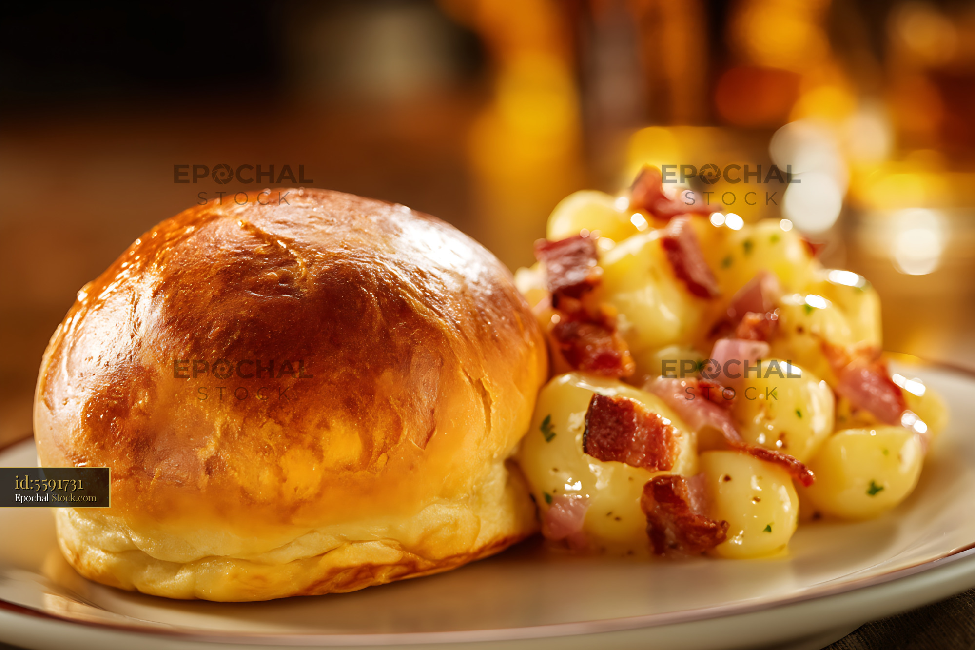 Gourmet Brioche Appetizer with Roasted Potatoes - stock photo
