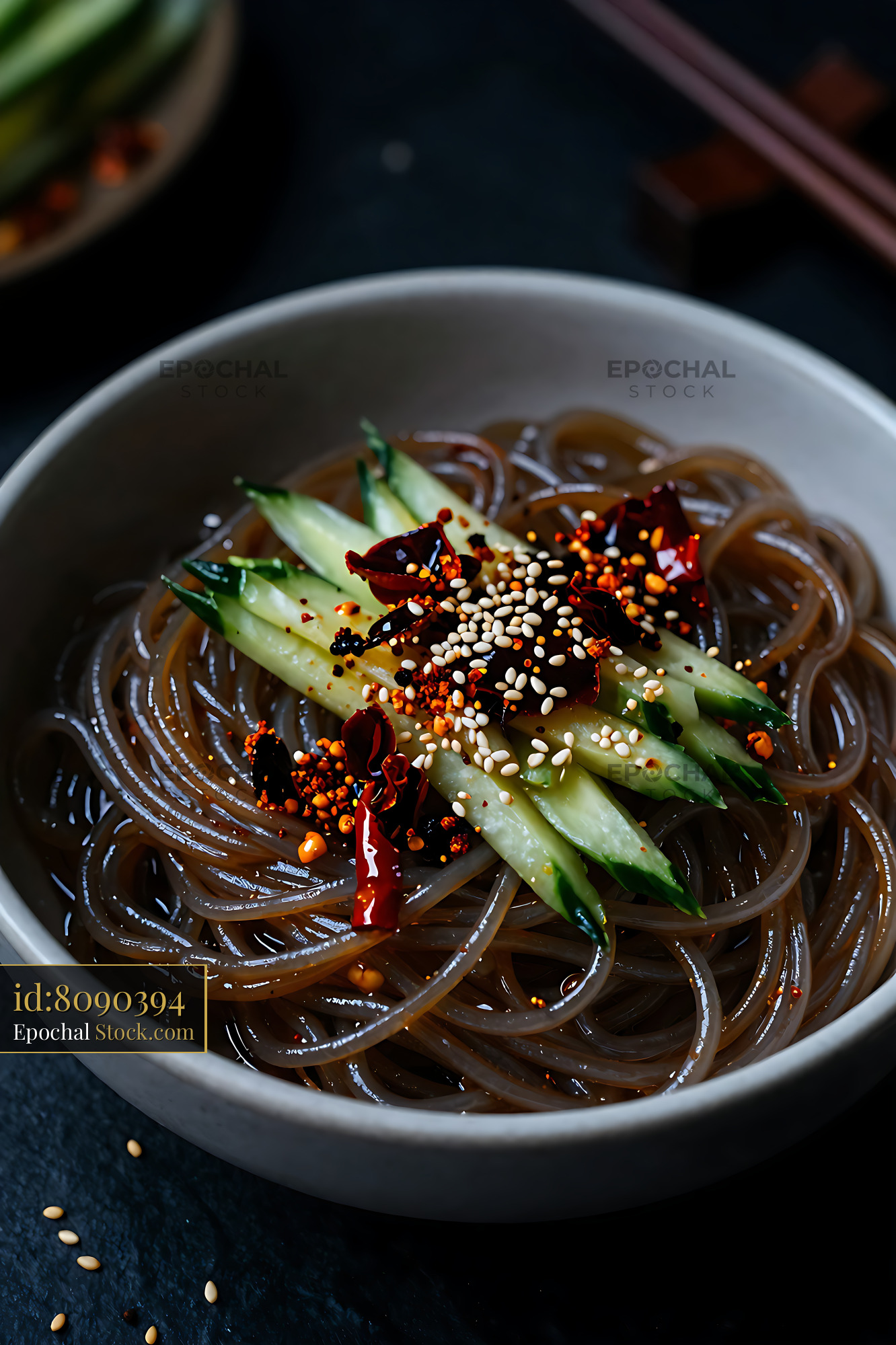 Sichuan Glass Noodle Salad with Cucumber - stock photo