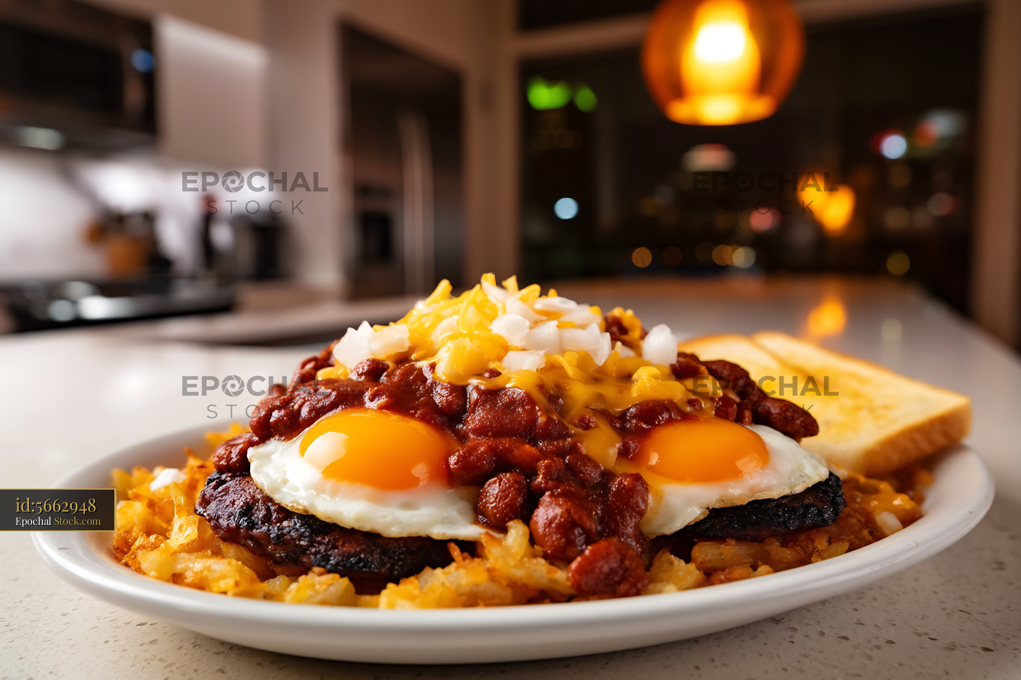 St. Louis Slinger with Hash Browns and Fried Eggs - stock photo