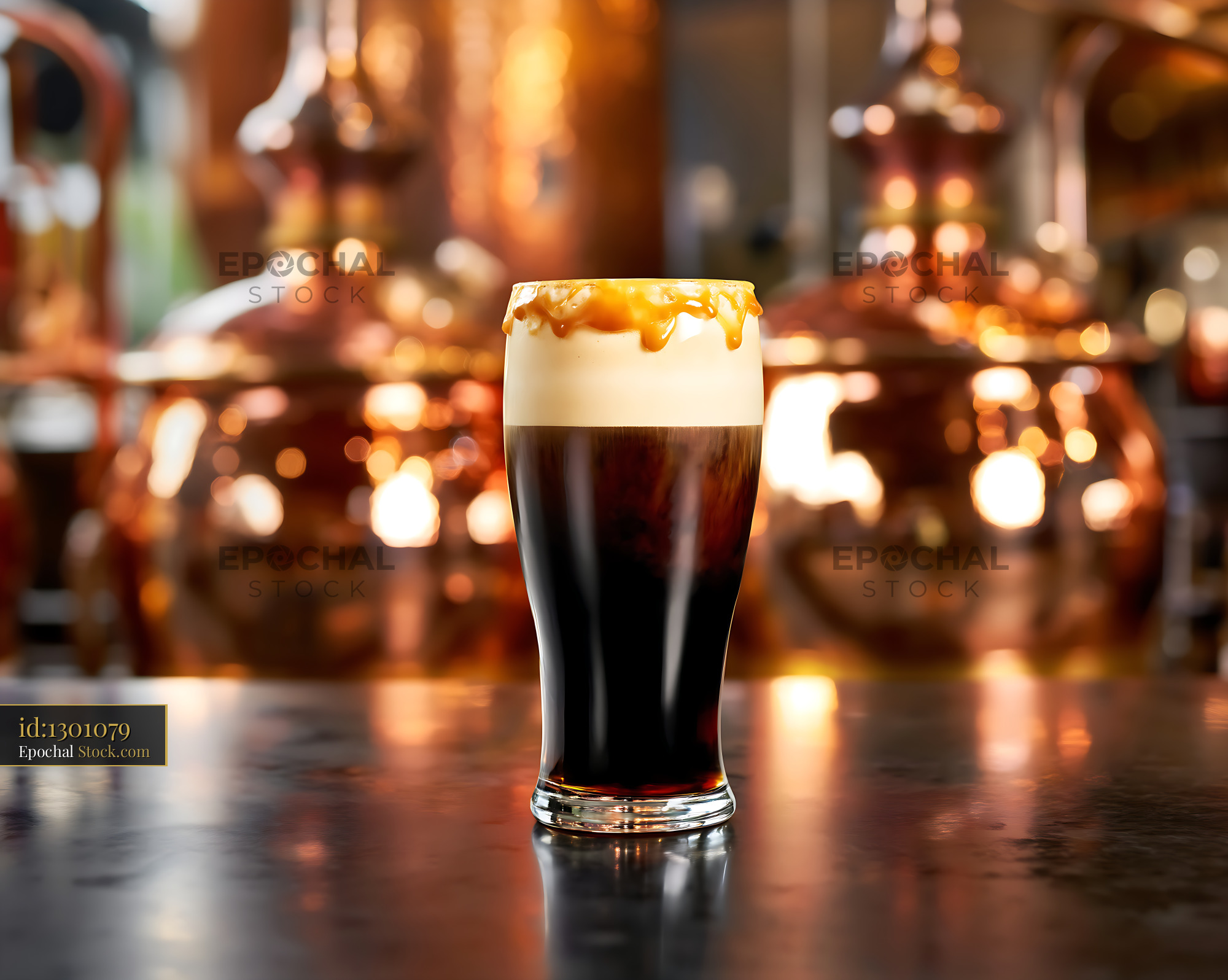 Nitro Caramel Coffee Served at Bar Counter - stock photo