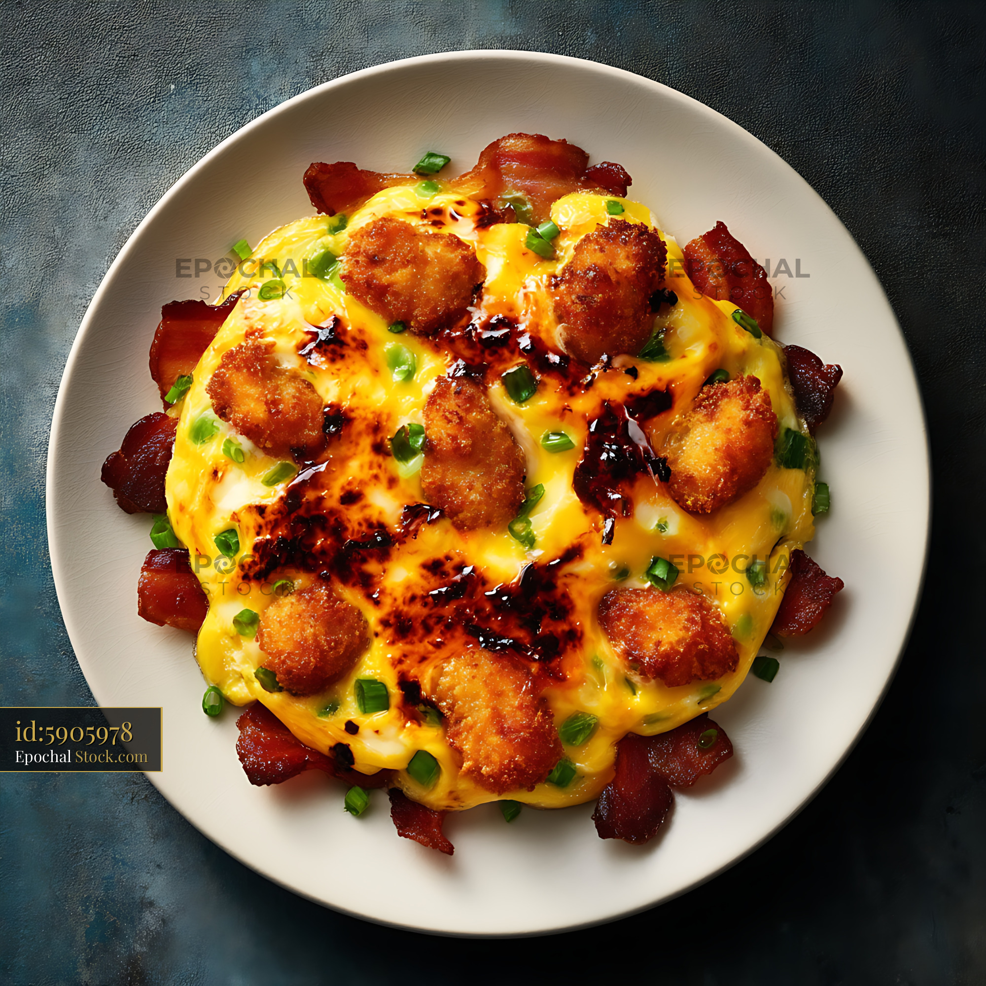 Breakfast Omelet with Bacon and Hash Browns - stock photo