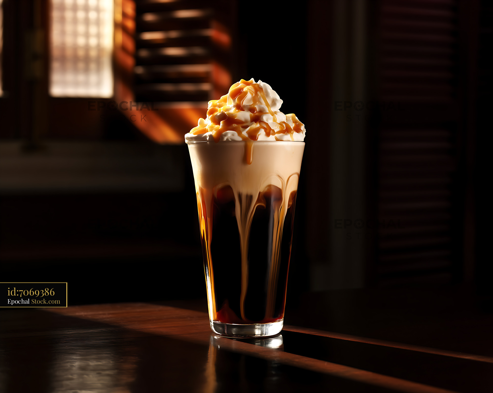 Nitro Caramel Coffee with Whipped Cream - stock photo