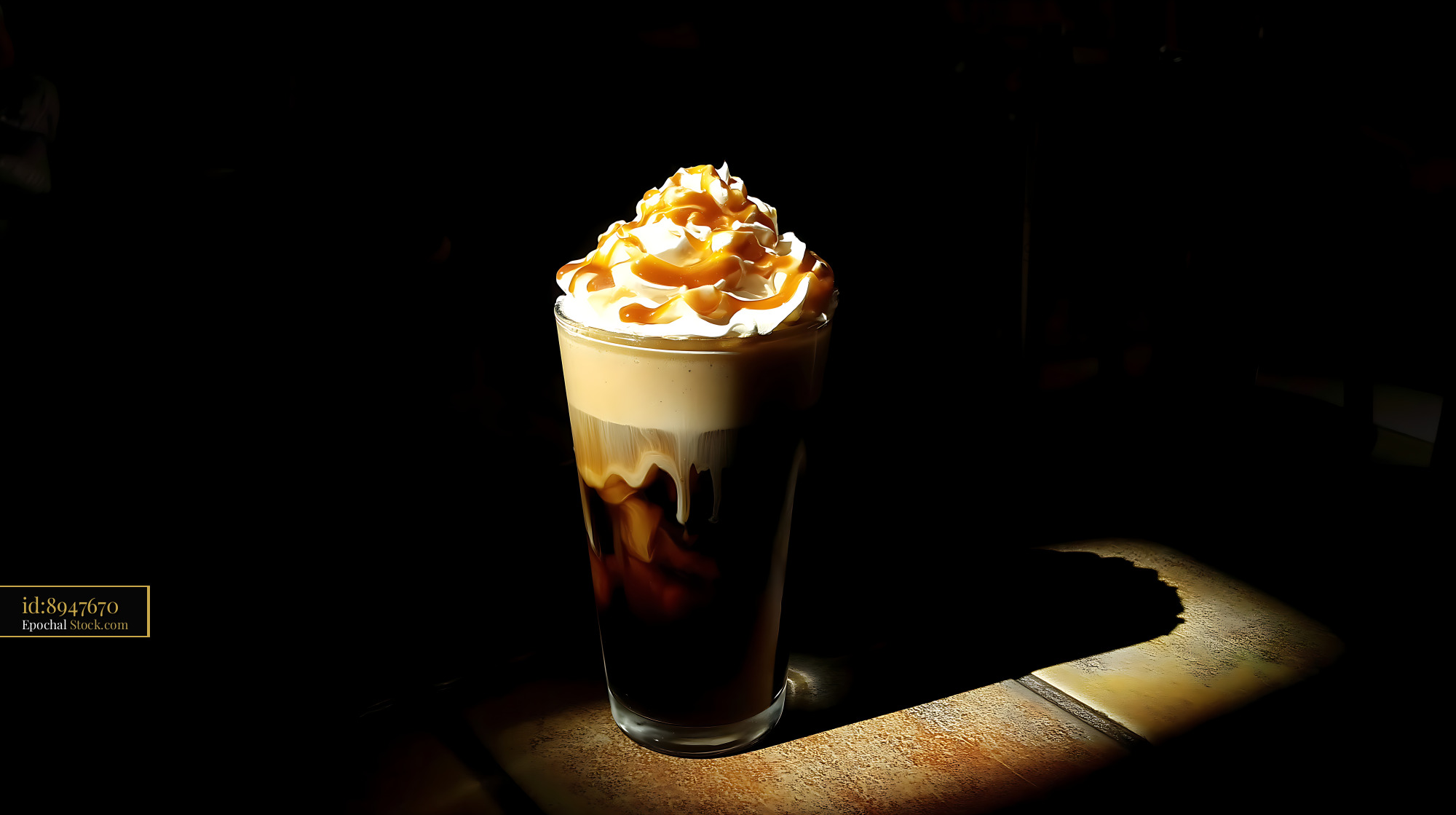 Nitro Caramel Coffee with Whipped Cream - stock photo