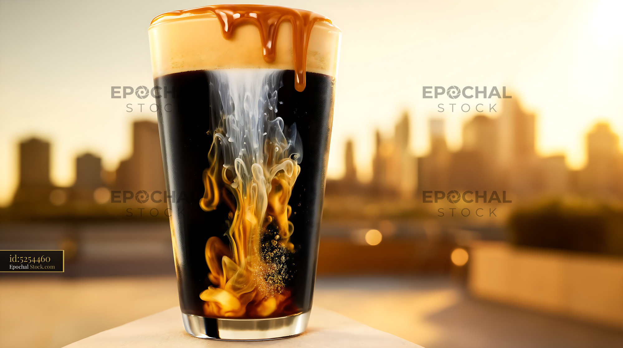 Nitro Caramel Coffee Splash Urban Backdrop - stock photo