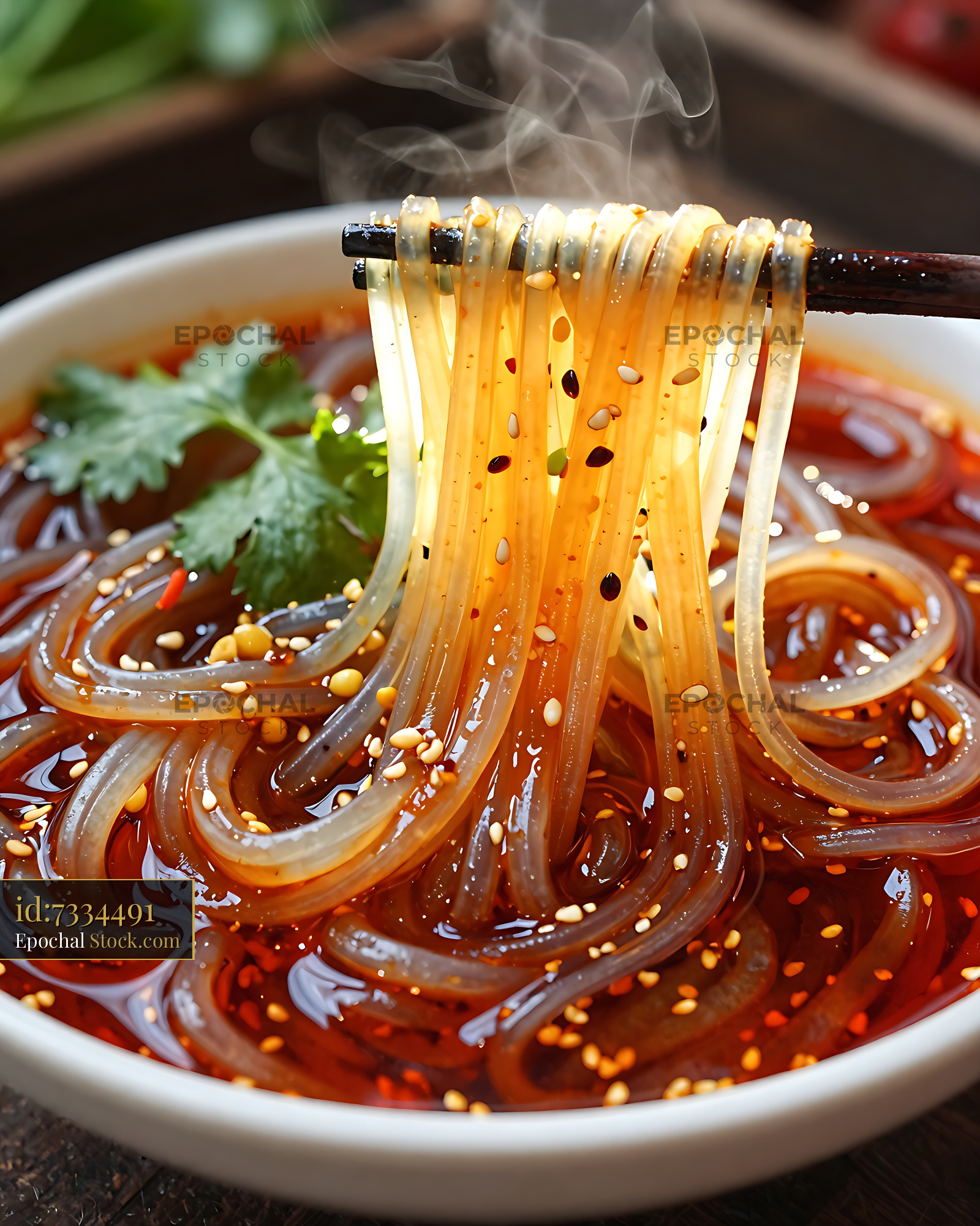Sichuan Glass Noodle Salad on Chopsticks - stock photo