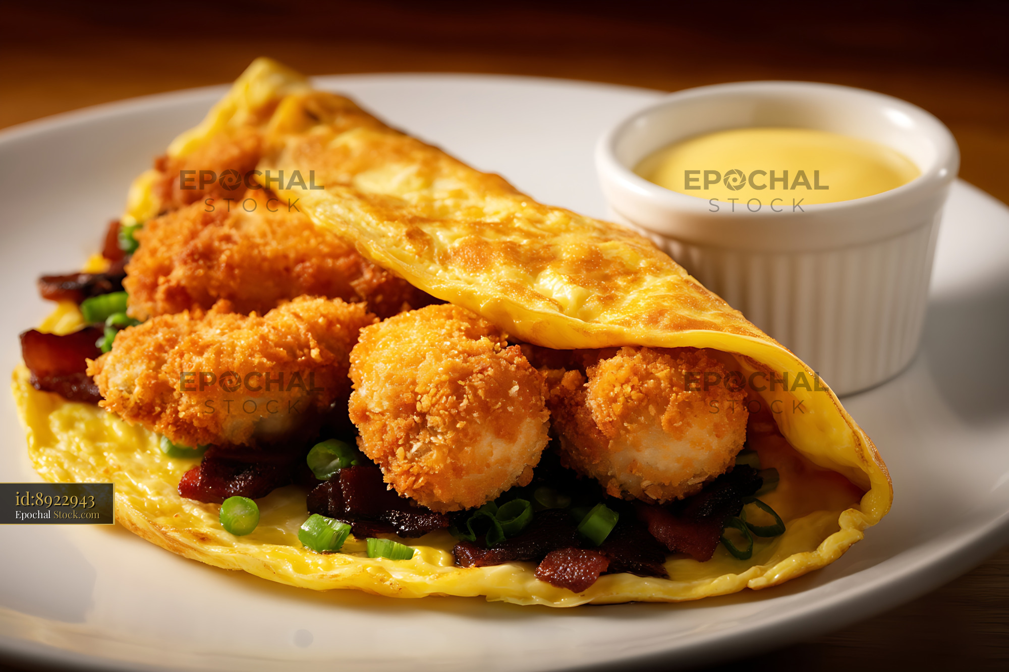 Crispy Shrimp Omelette with Butter Sauce - stock photo