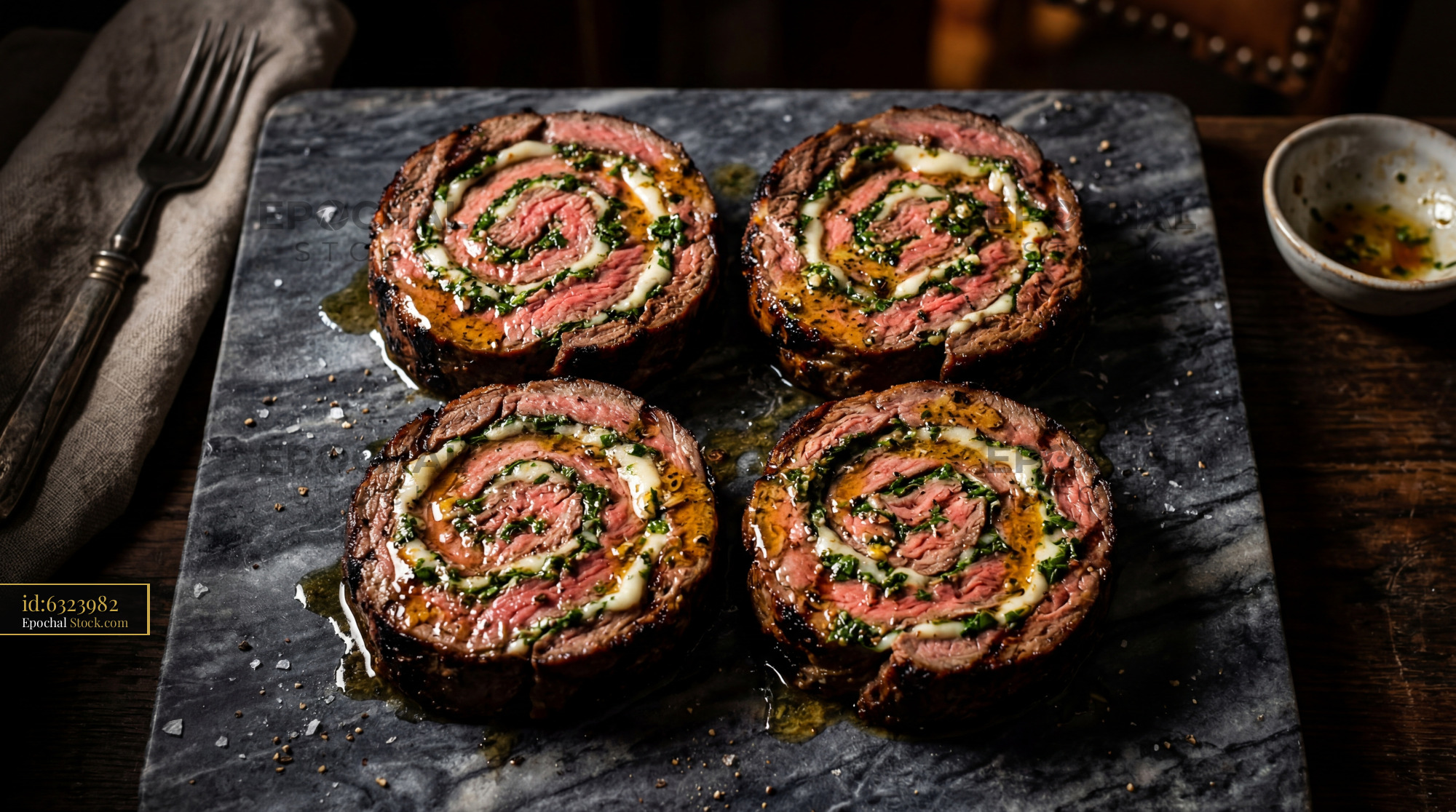 Beef Roulade Sliced Medium Rare Fine Dining - stock photo
