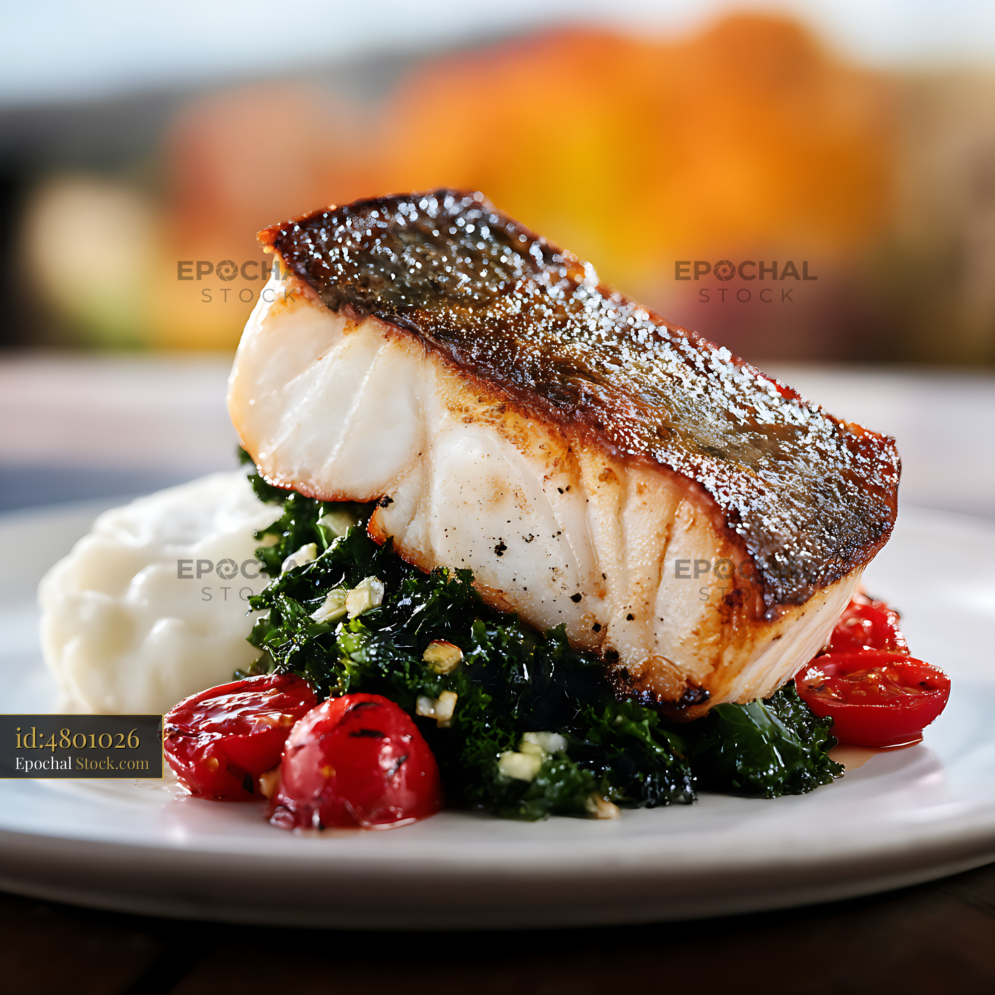 Pan-Seared Murray Cod Fillet with Vegetables - stock photo
