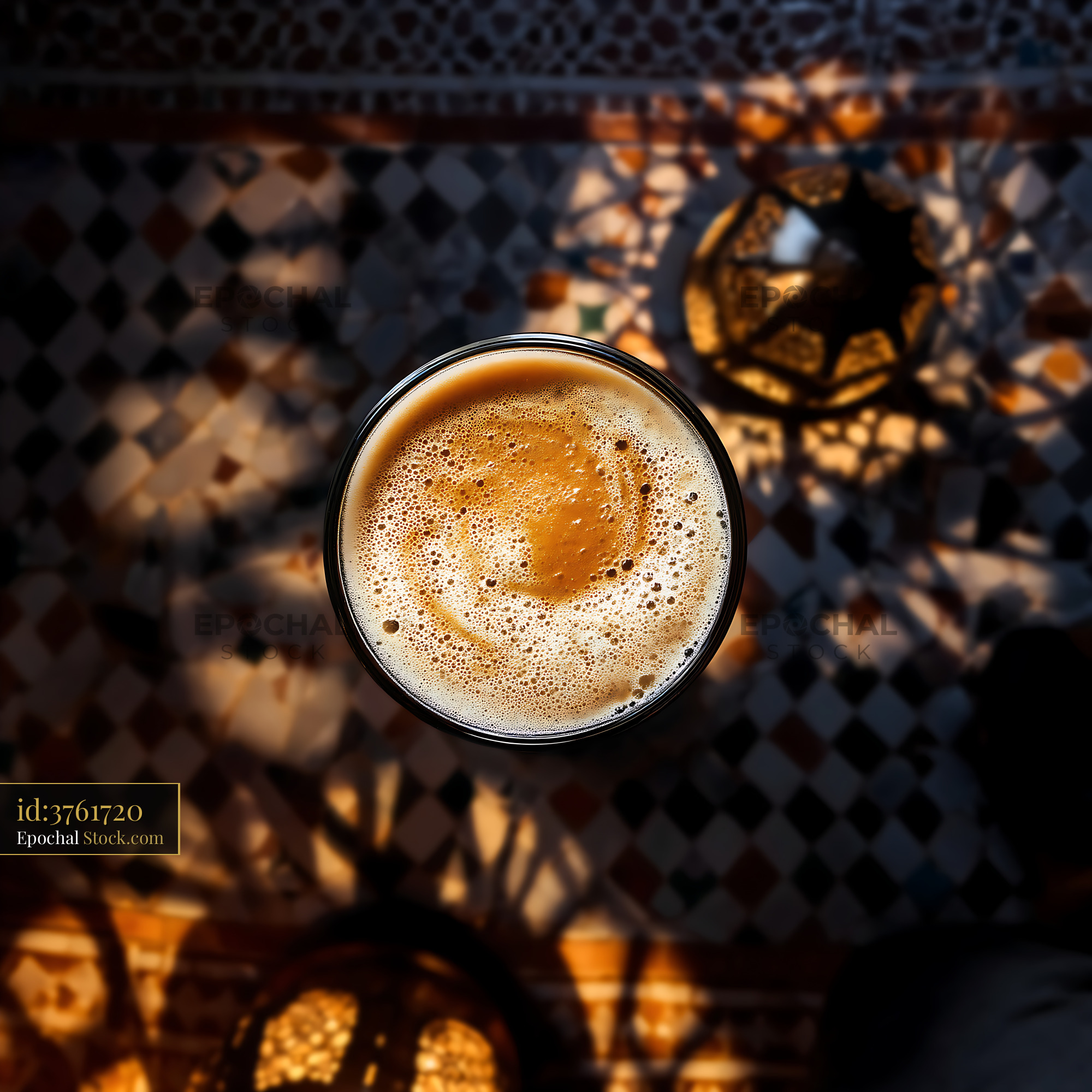 Nitro Caramel Coffee with Creamy Foam at Sunset - stock photo