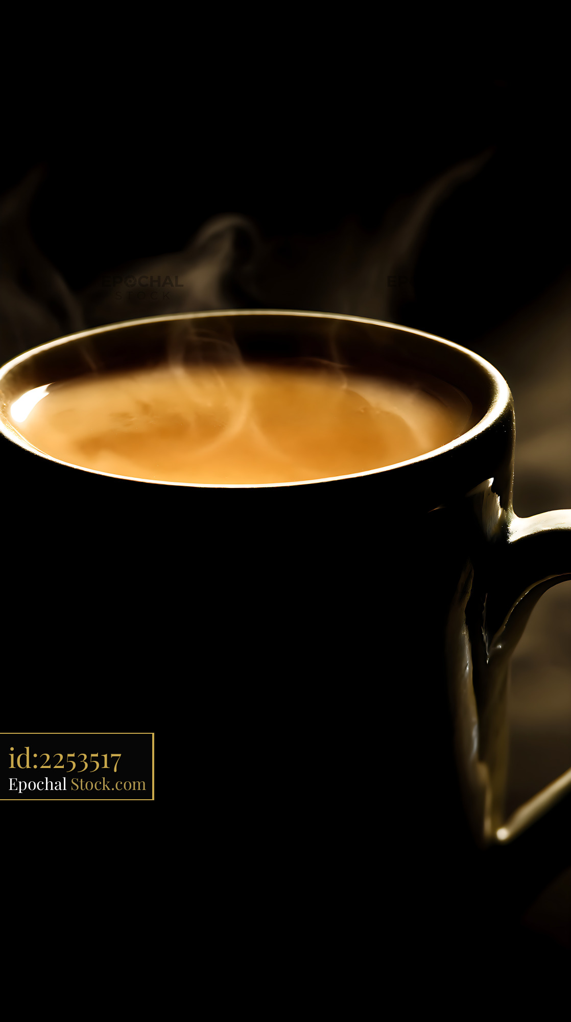 Steaming Hot Coffee Mug Dark Moody Background - stock photo