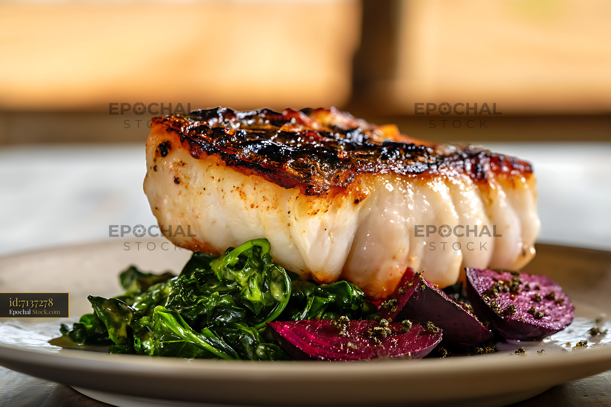 Golden Pan-Seared Murray Cod Fillet Fine Dining - stock photo