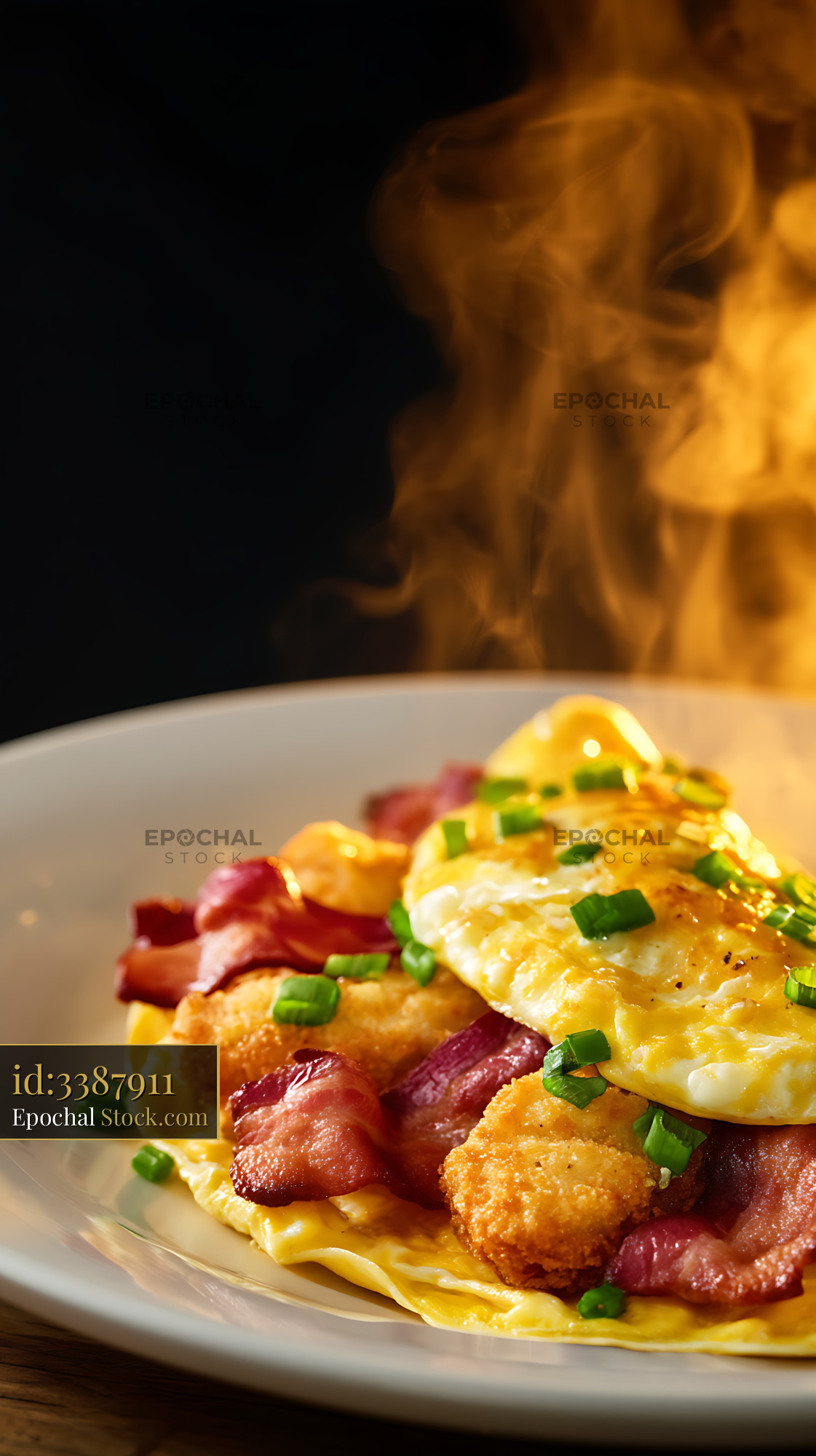 Gourmet Omelet with Bacon and Hash Browns - stock photo