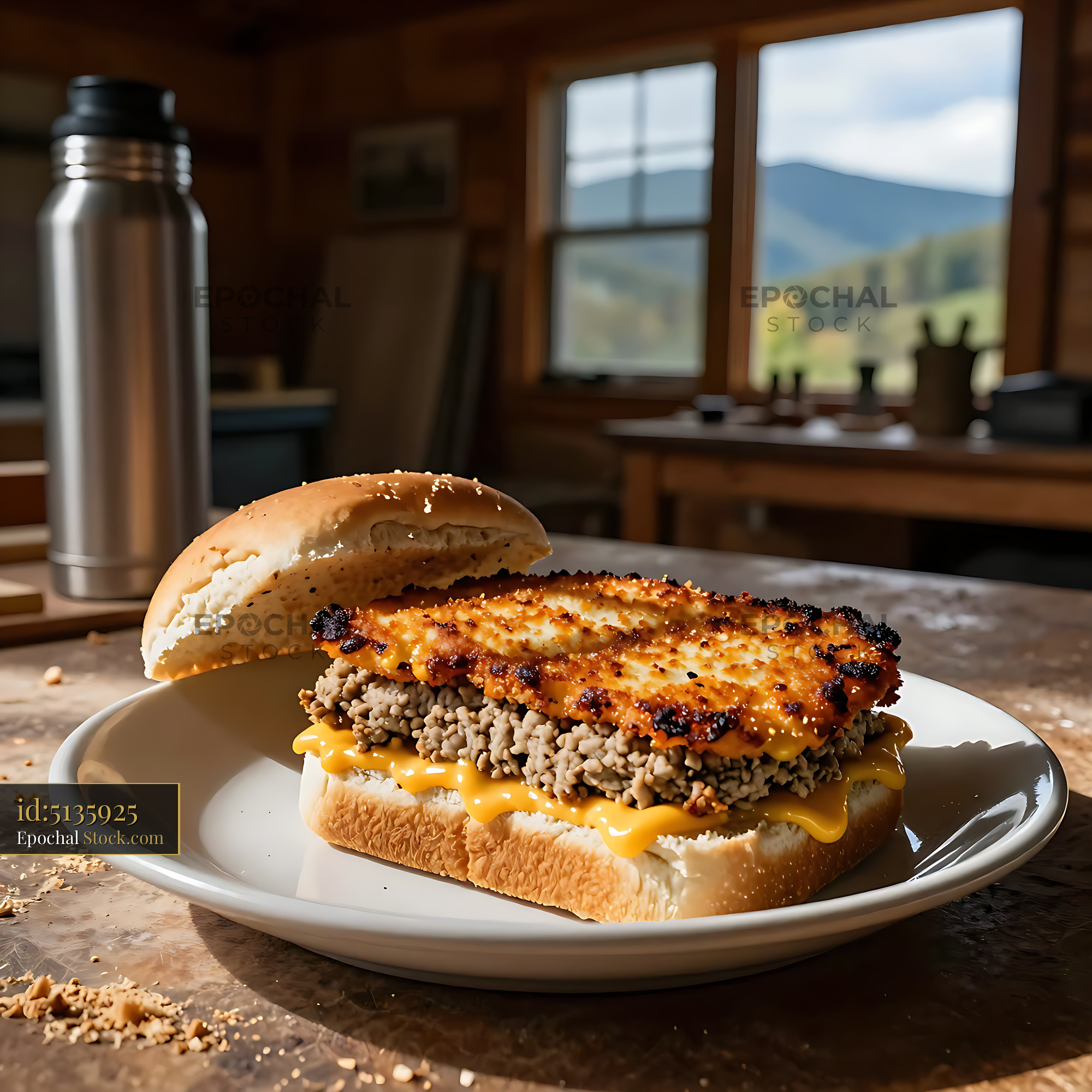 Livermush Sandwich With Melted Cheese Mountain View - stock photo