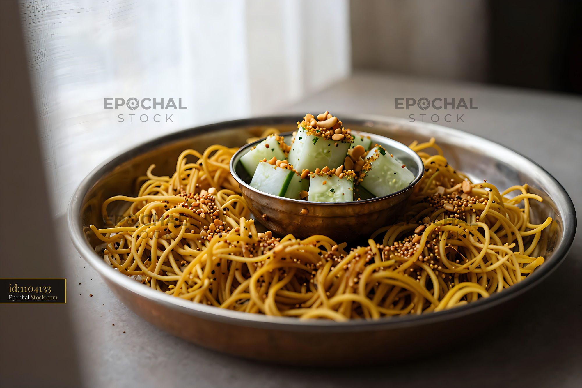 Kakdi Koshimbir With Crispy Fried Noodles - stock photo