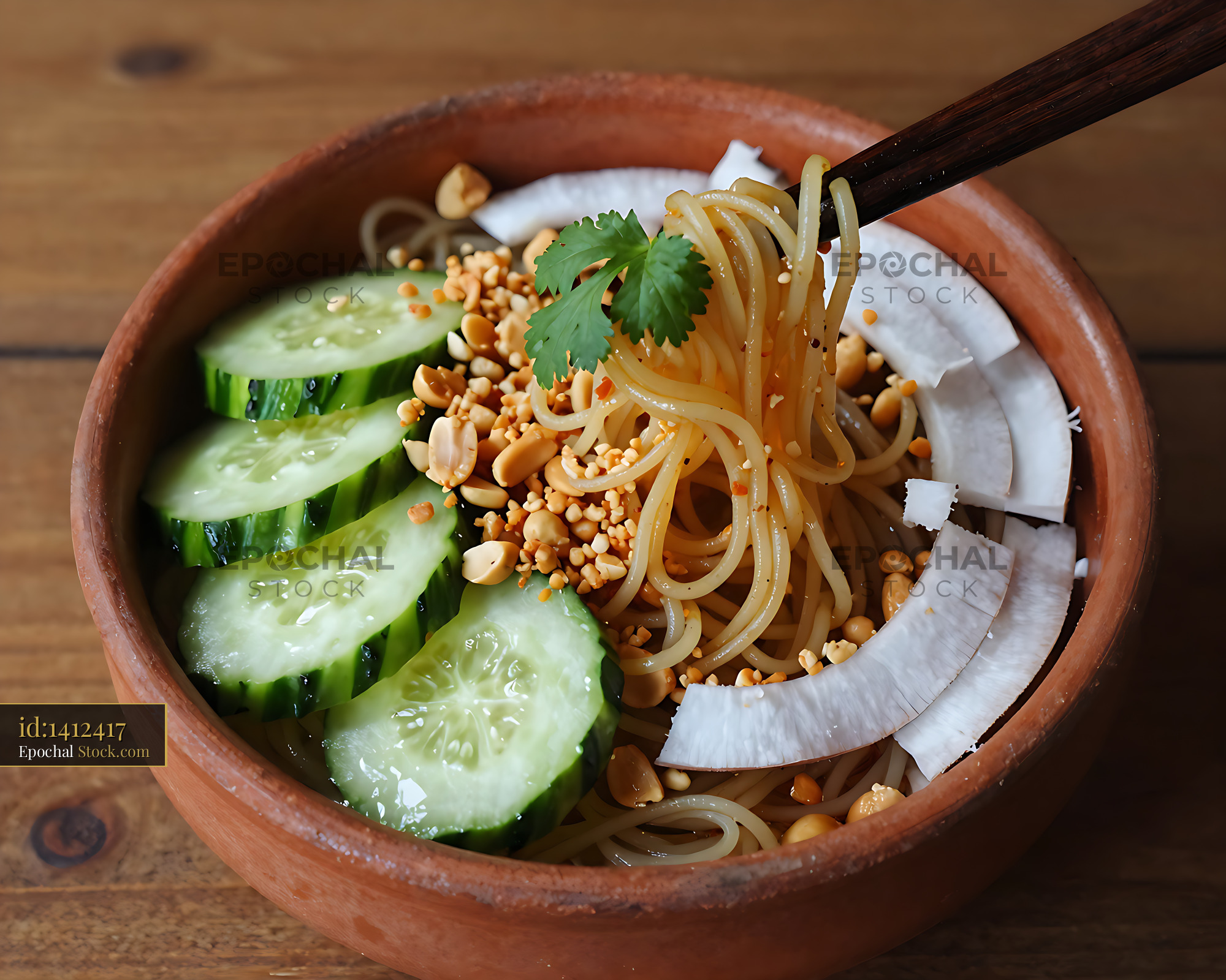 Kakdi Koshimbir Noodle Bowl with Peanuts - stock photo