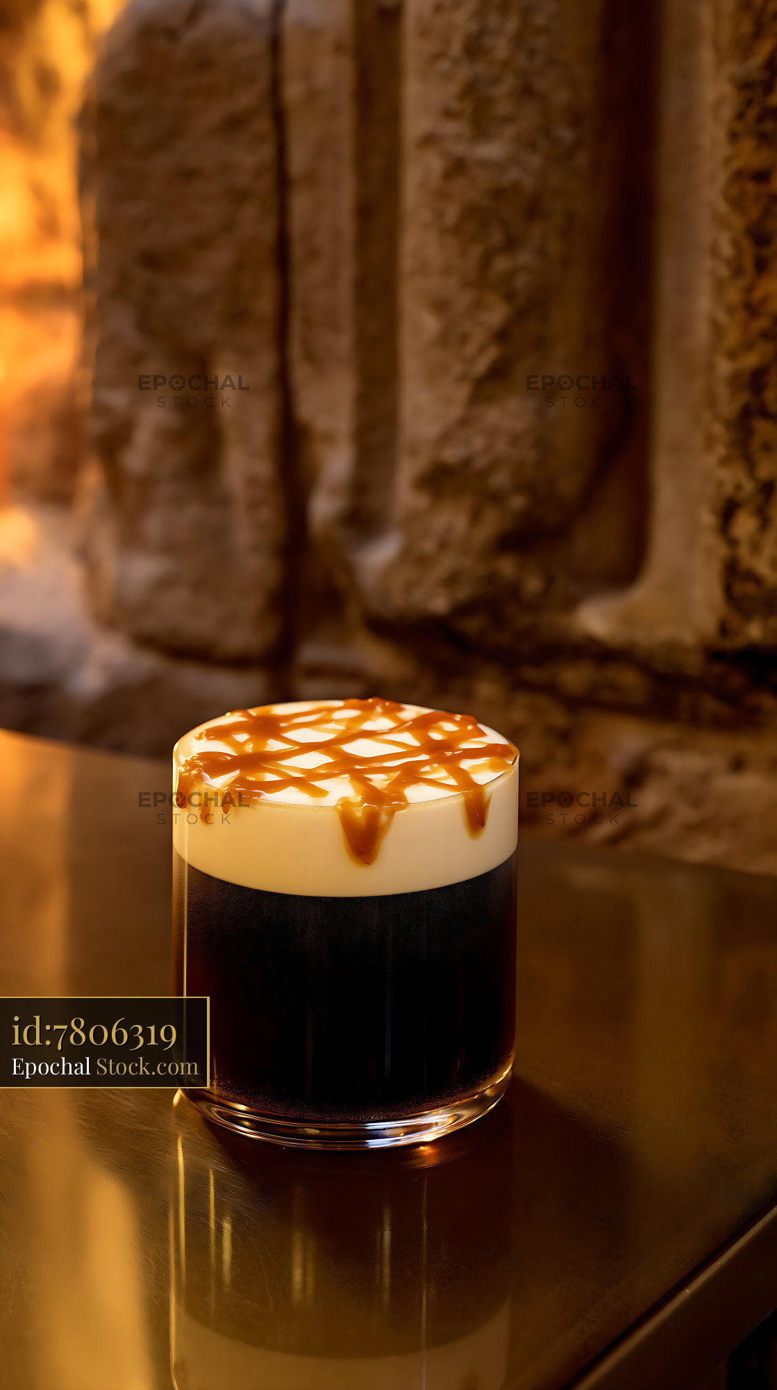 Nitro Caramel Coffee with Creamy Foam Top - stock photo