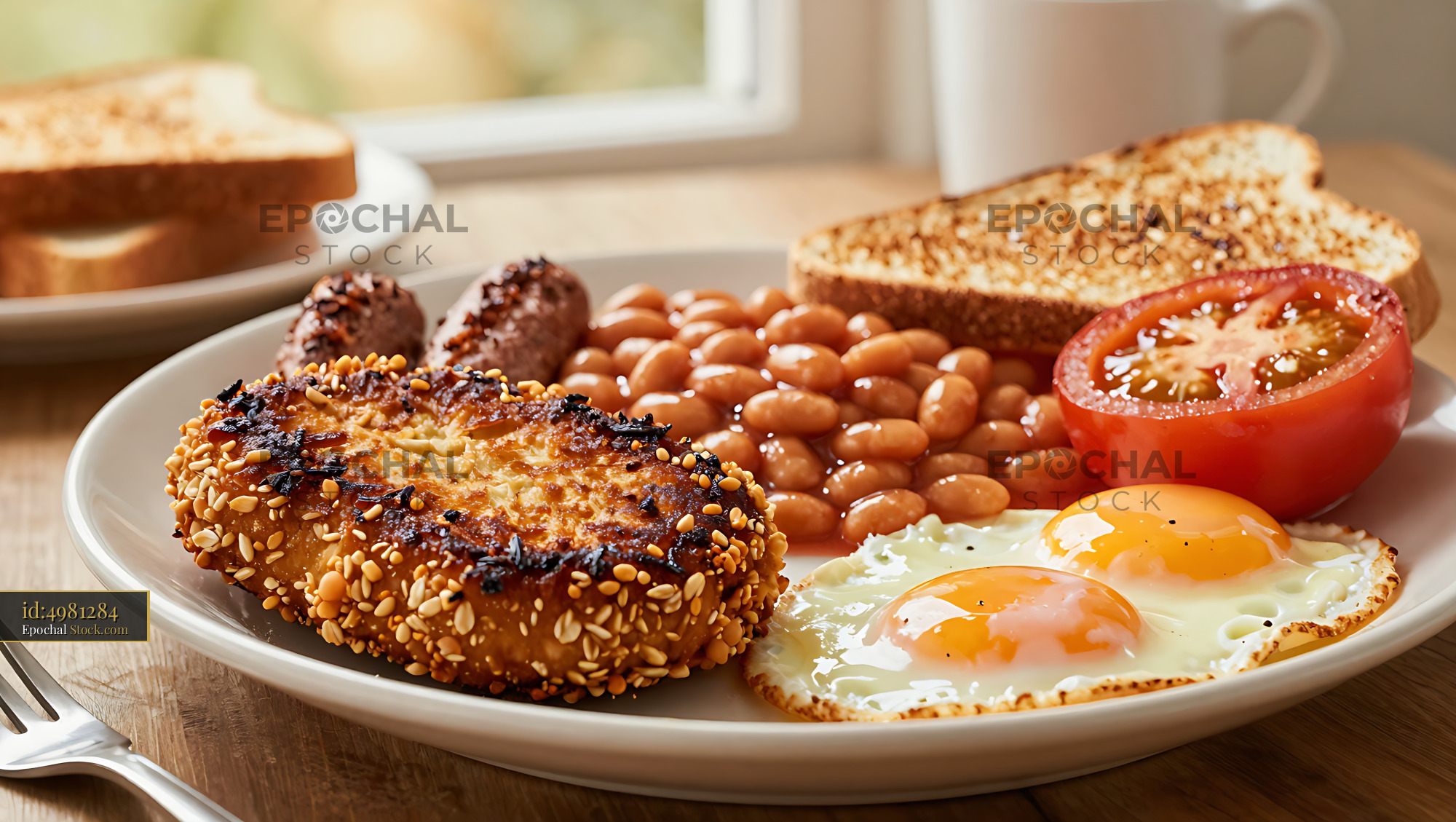Goetta Breakfast with Eggs and Baked Beans - stock photo