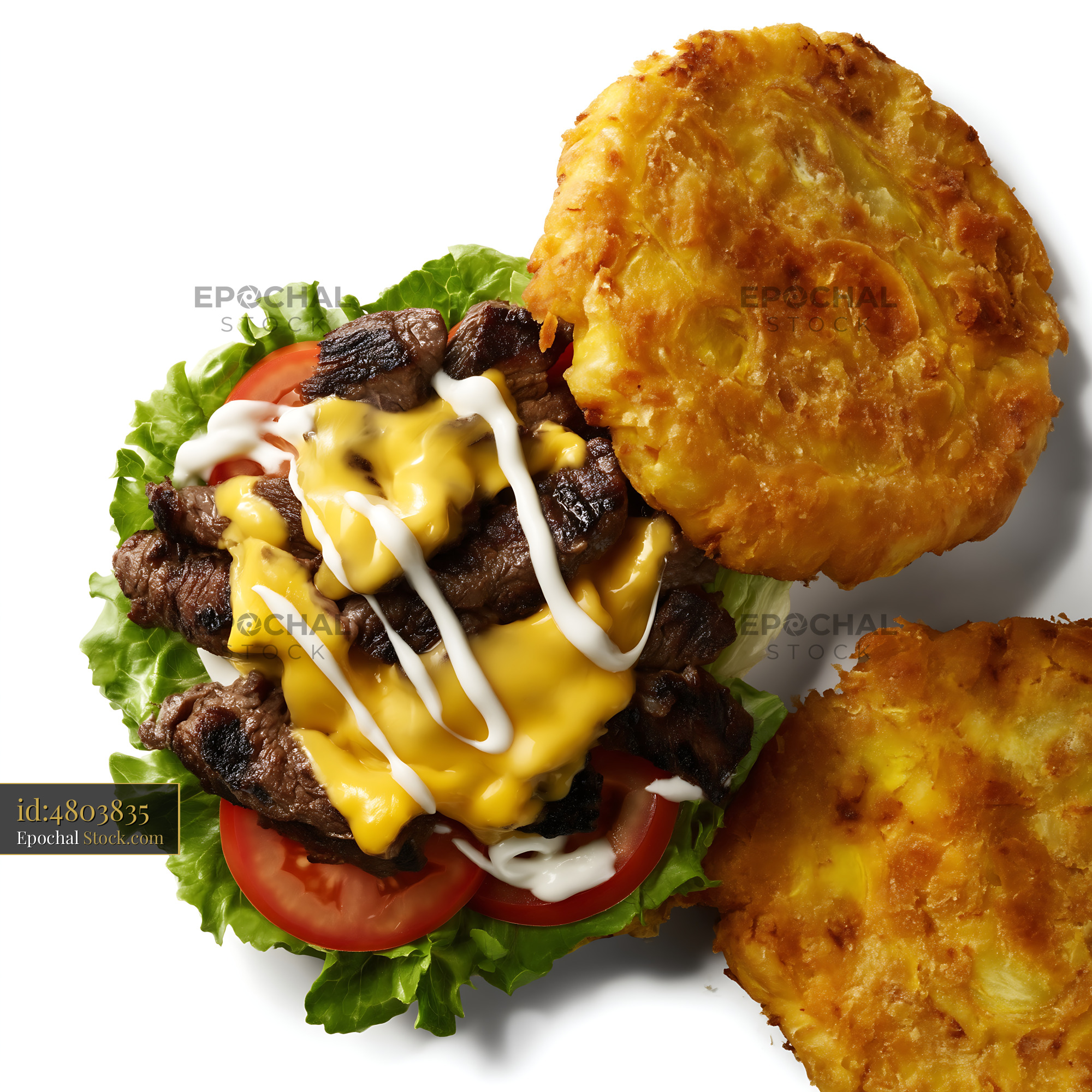 Juicy Cheeseburger with Melted Cheese and Hash Brown - stock photo