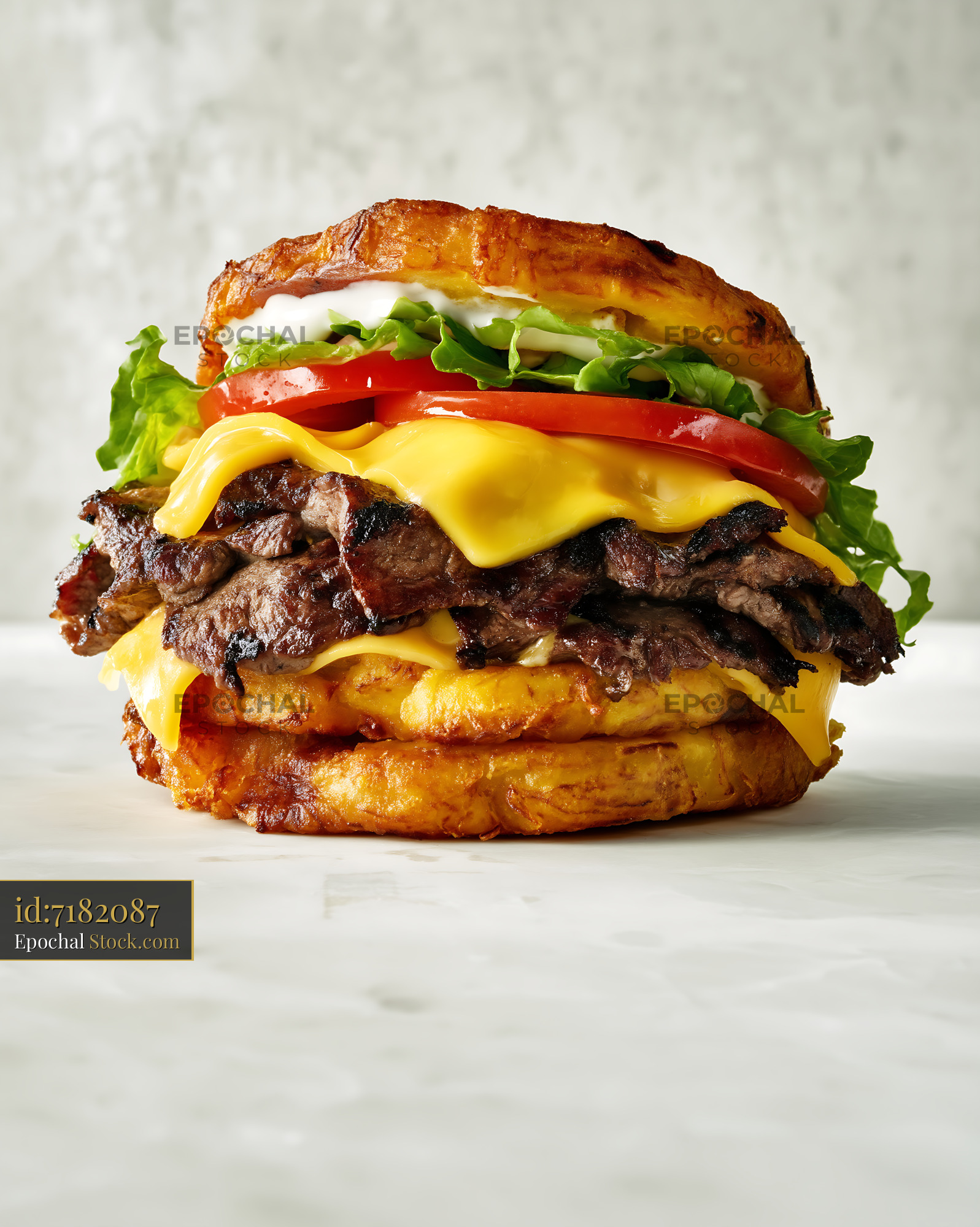 Gourmet Double Cheeseburger Croissant Bun - stock photo