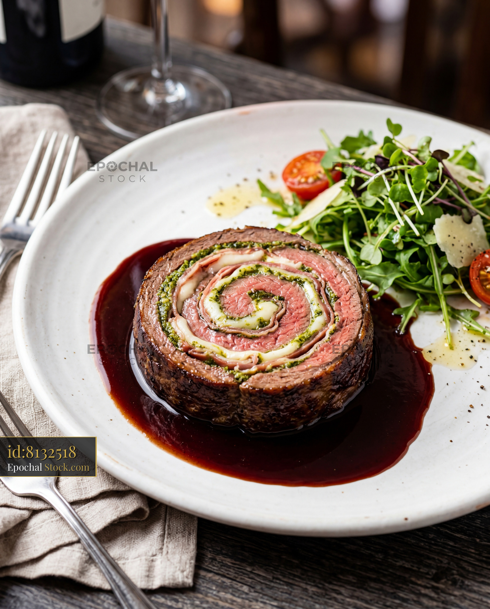 Gourmet Beef Roulade with Red Wine Reduction - stock photo