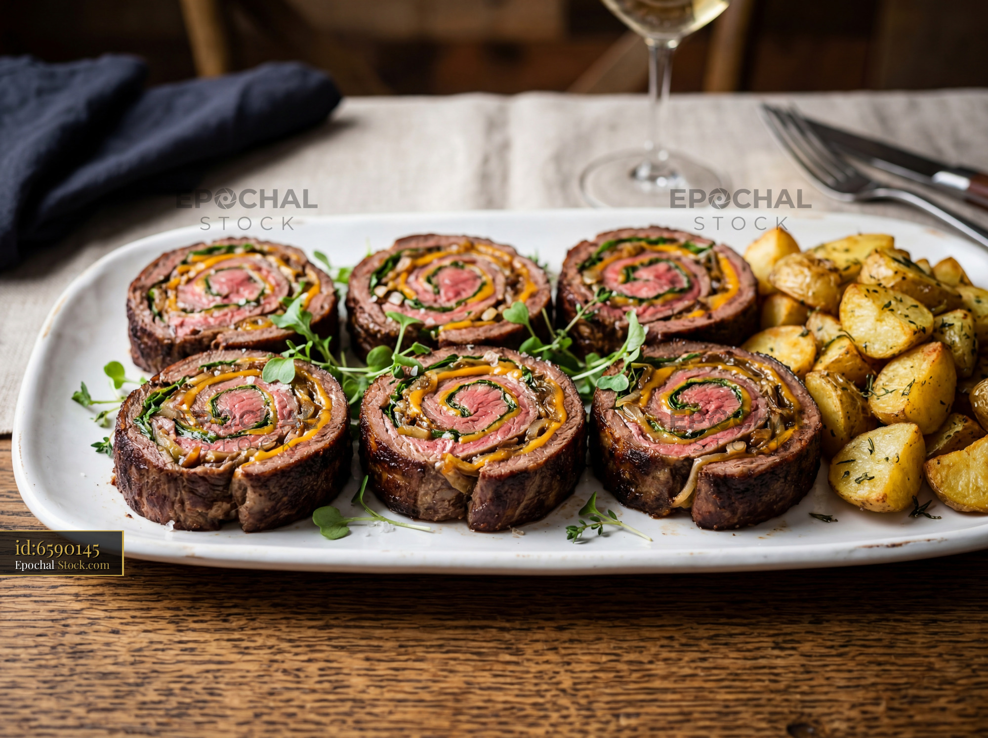 Beef Roulade with Herb Roasted Potatoes Fine Dining - stock photo