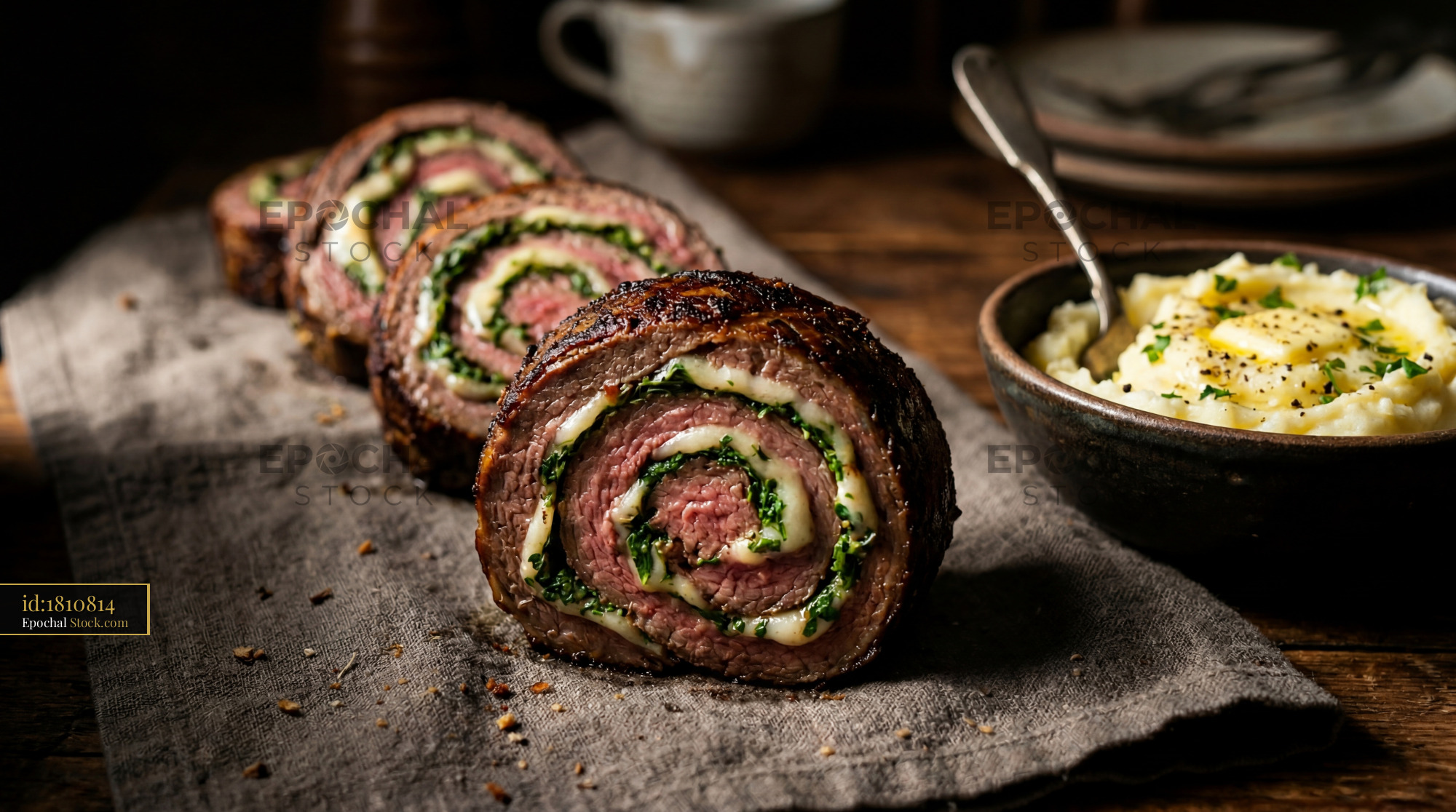 Sliced Beef Roulade with Spinach and Cheese - stock photo