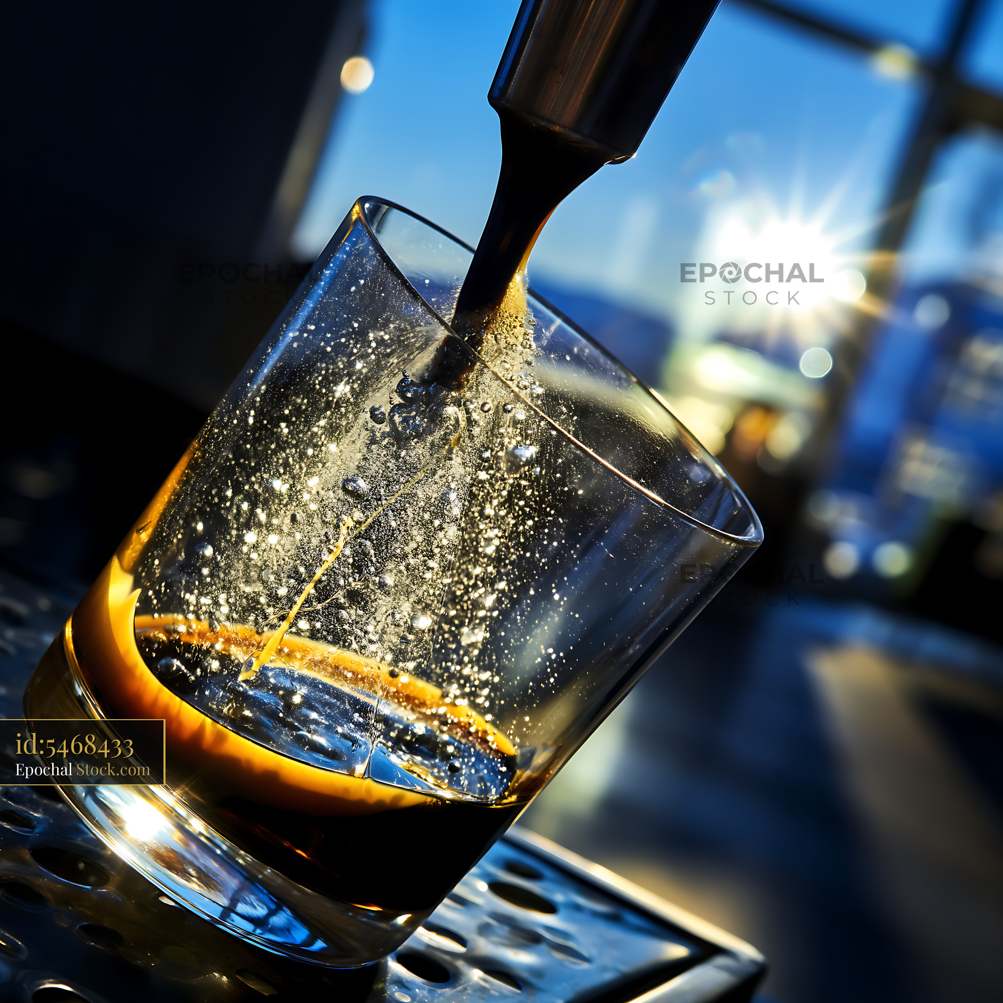 Nitro Caramel Coffee Pouring Into Glass - stock photo