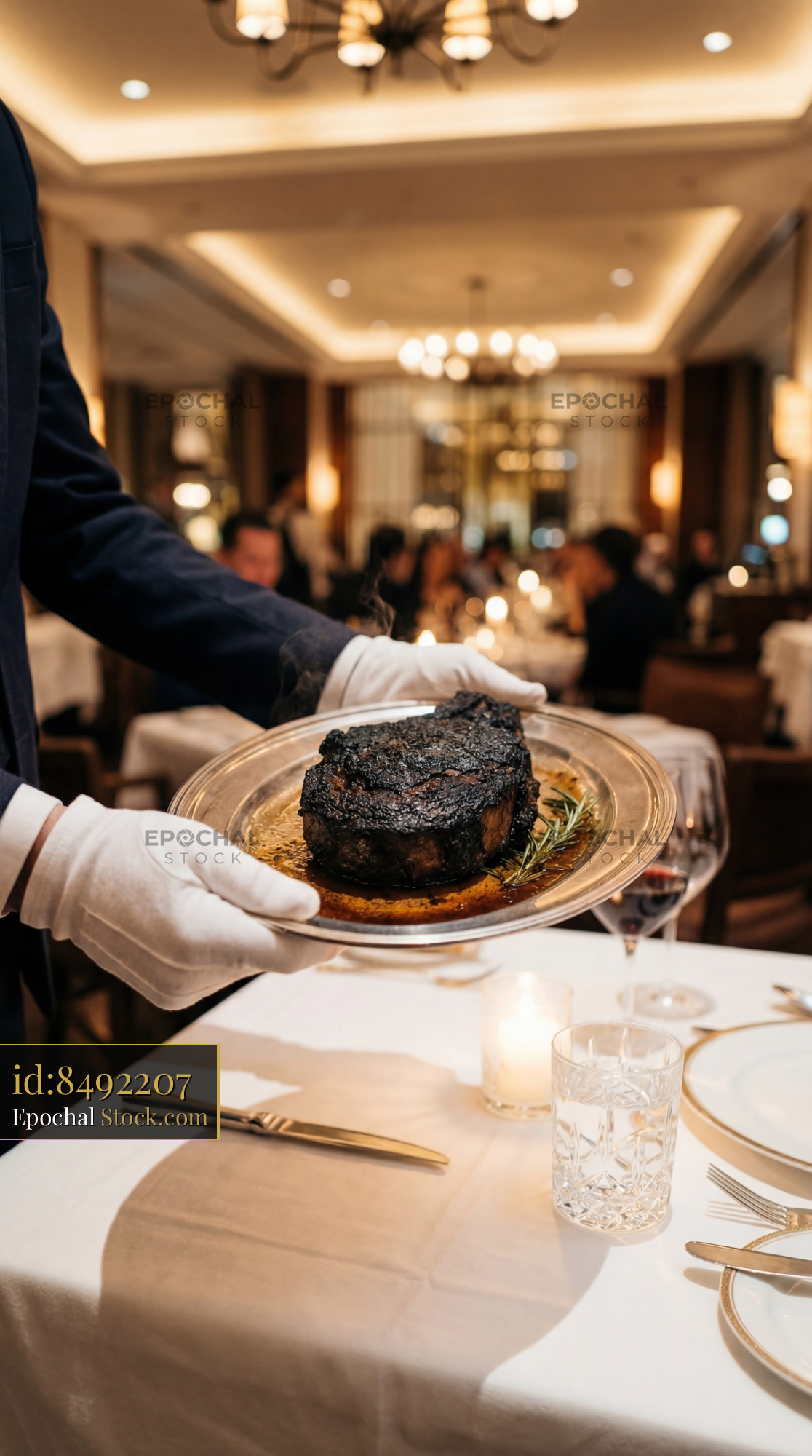 Upscale Steak Service in Fine Dining Restaurant - stock photo