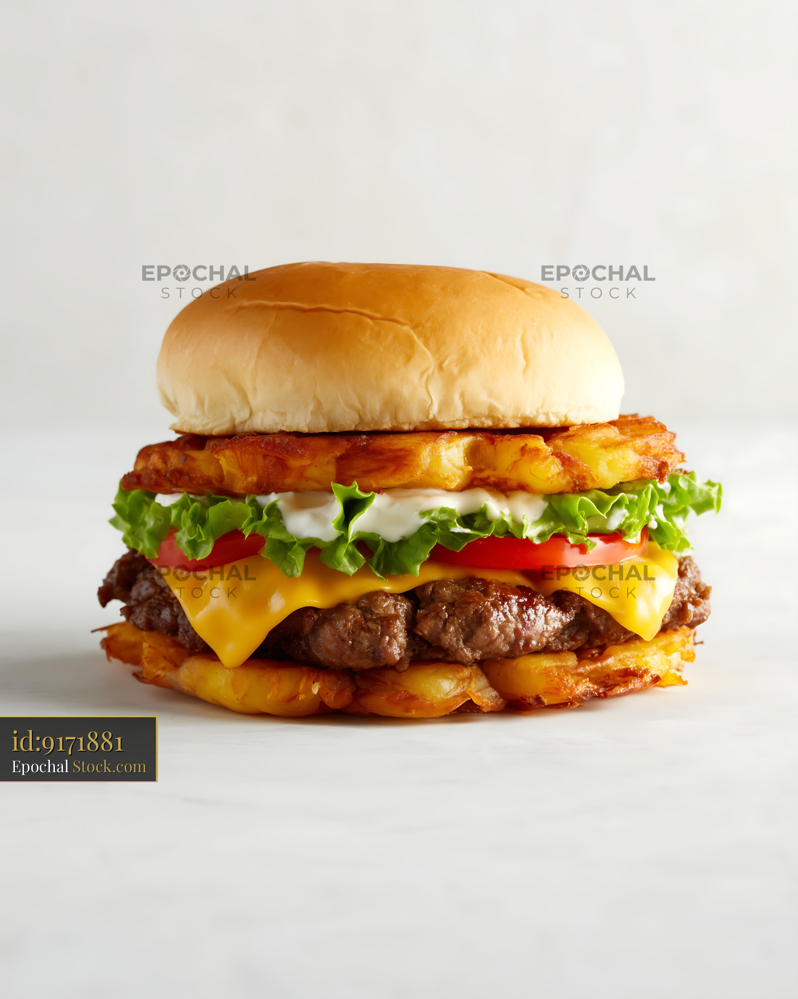 Gourmet Cheeseburger with Crispy Waffle Fries - stock photo