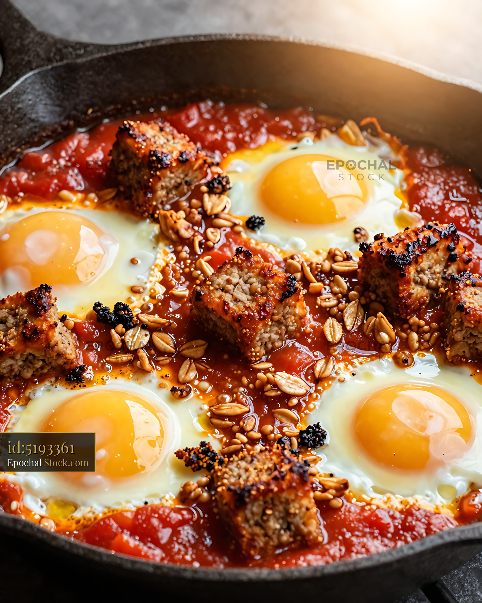 Meatballs and Eggs in Savory Tomato Sauce - stock photo