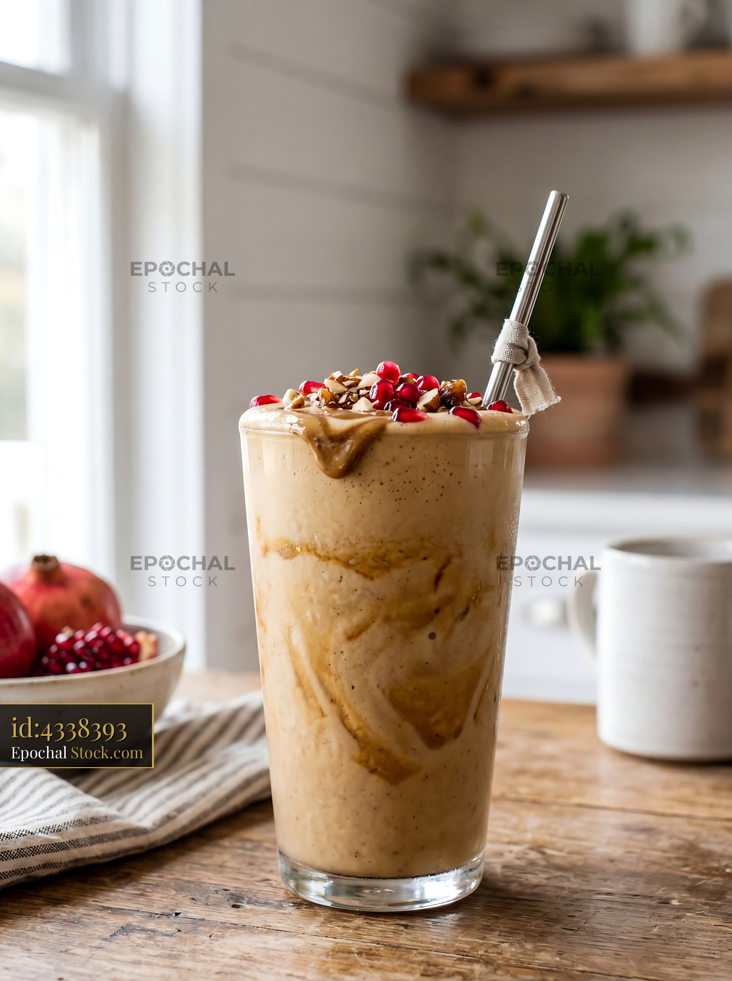 Tahini Date Shake with Pomegranate and Granola - stock photo